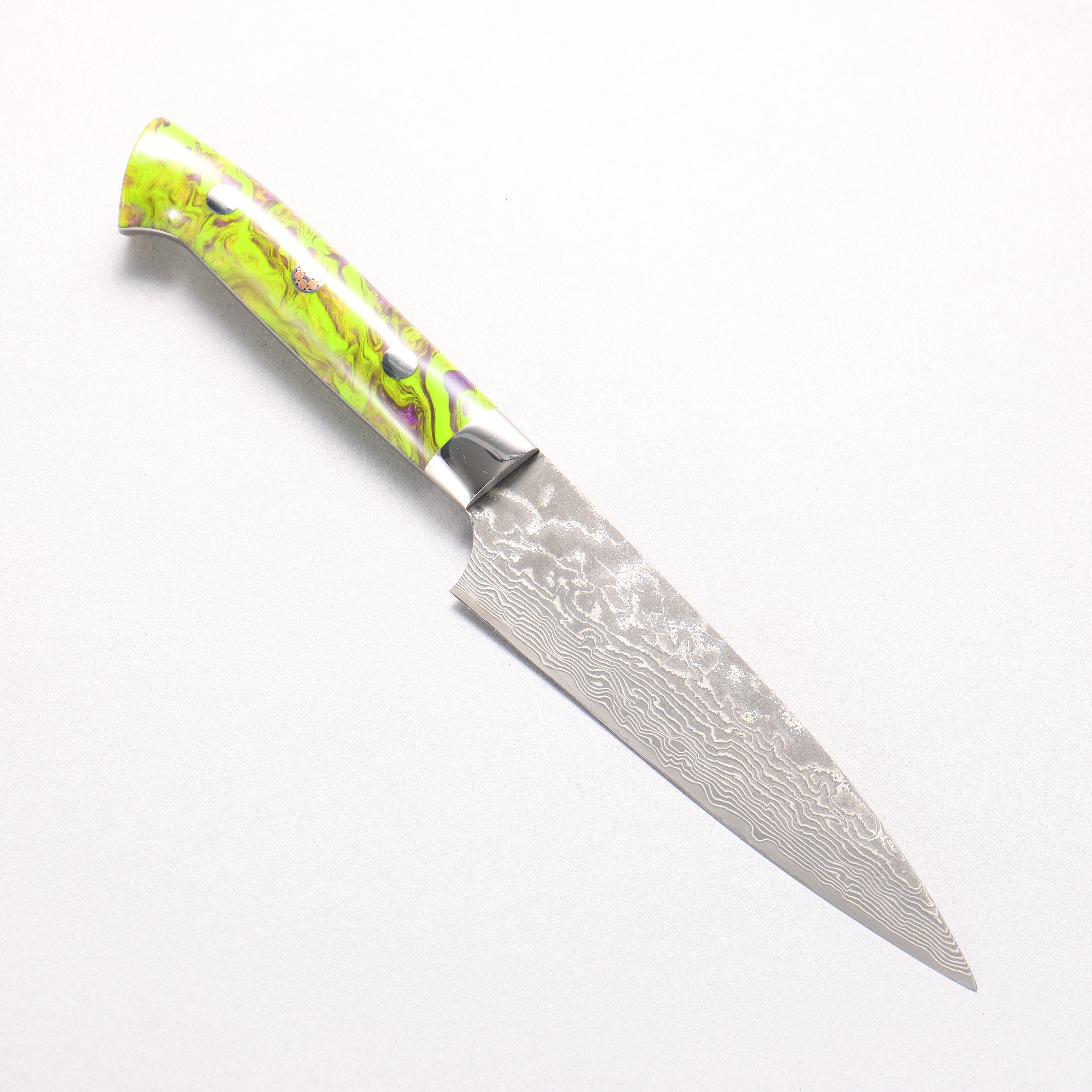 Takeshi Saji SG2 Black Damascus Petty-Utility 130mm Green and Purple Marble Acrylic Handle