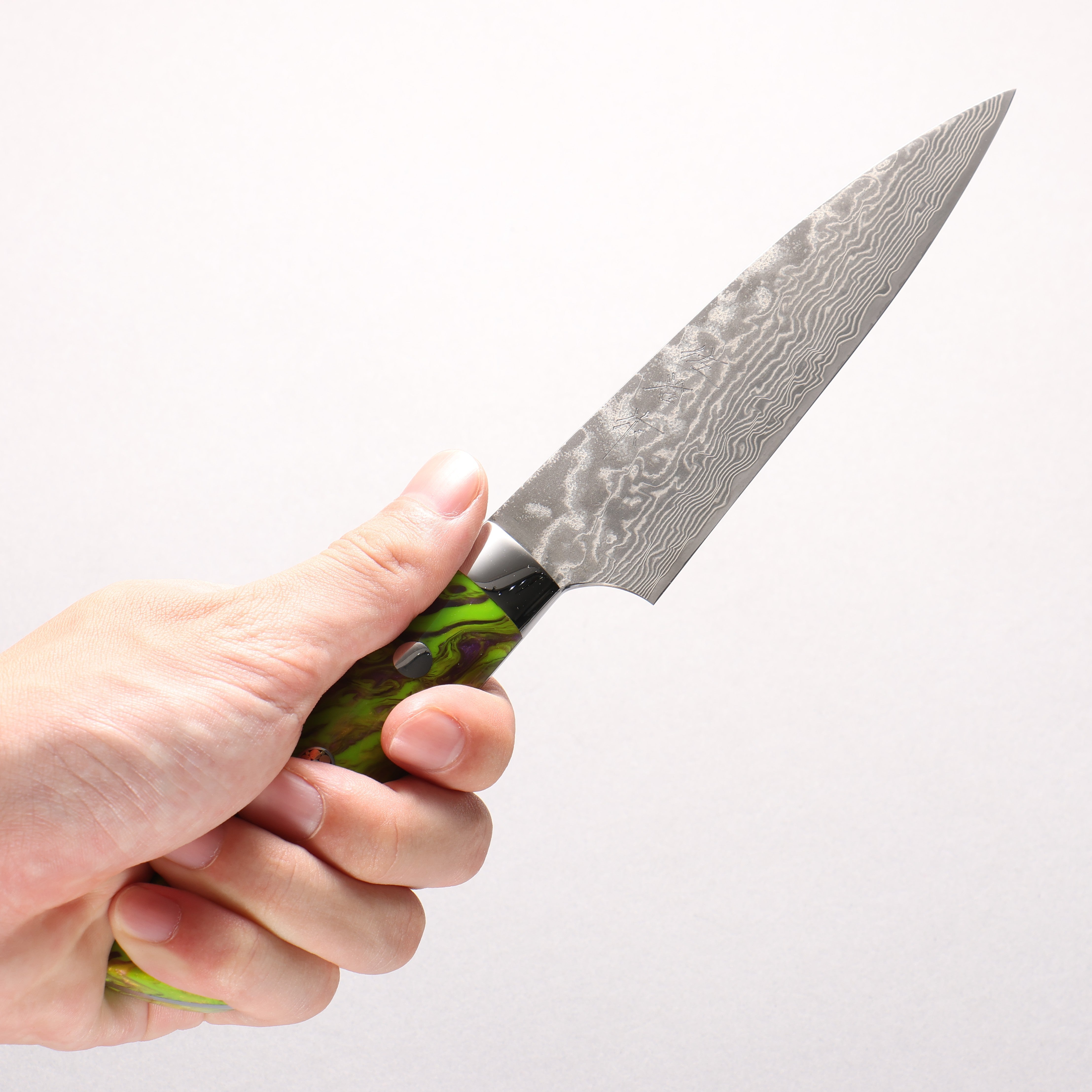 Takeshi Saji SG2 Black Damascus Petty-Utility 130mm Green and Purple Marble Acrylic Handle