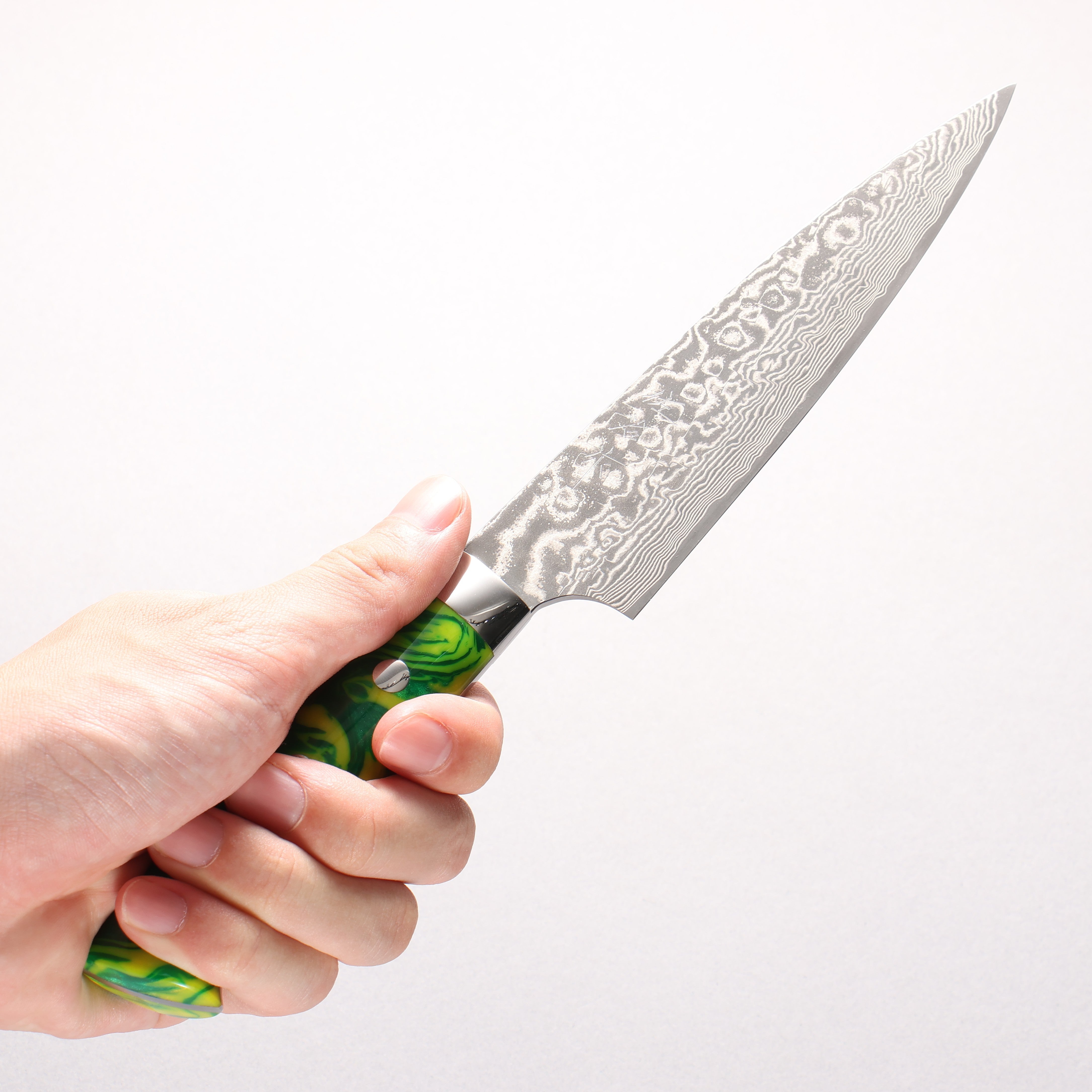 Takeshi Saji SG2 Black Damascus Petty-Utility 150mm Green Yellow Acrylic Handle
