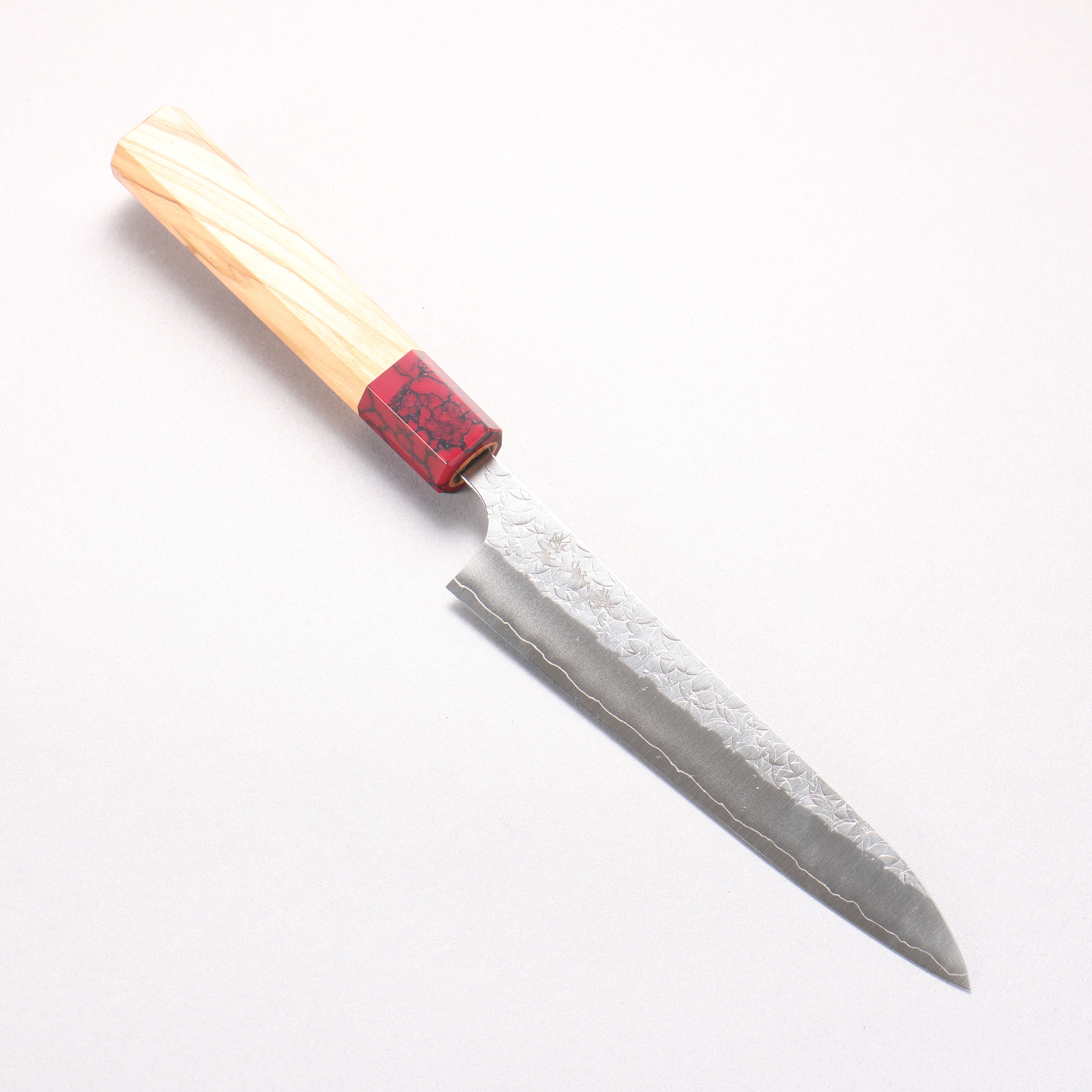 Yoshimi Kato Minamo SG2 Hammered Petty-Utility 150mm Olive Tree (ferrule: Red Turquoise) Handle