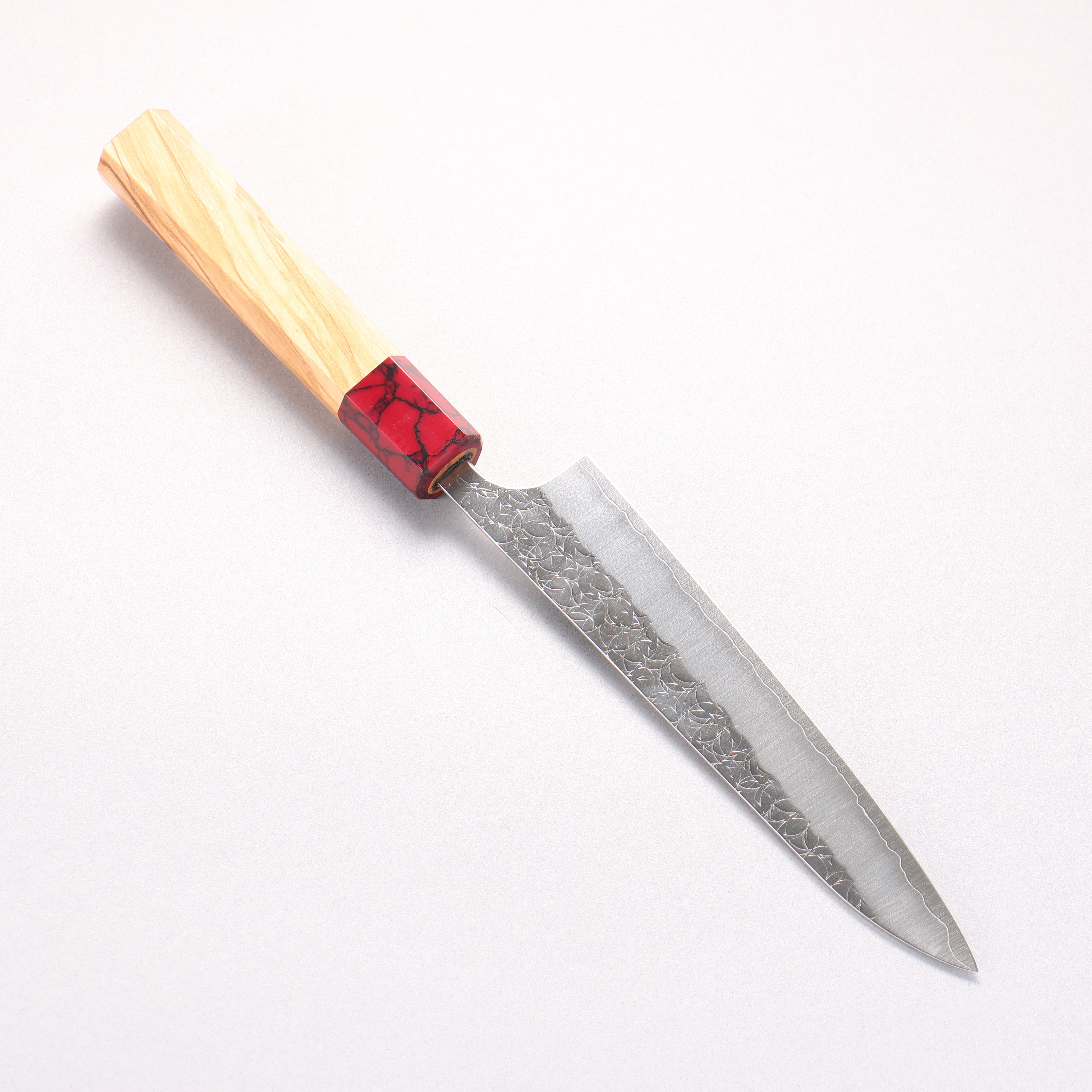 Yoshimi Kato Minamo SG2 Hammered Petty-Utility 150mm Olive Tree (ferrule: Red Turquoise) Handle