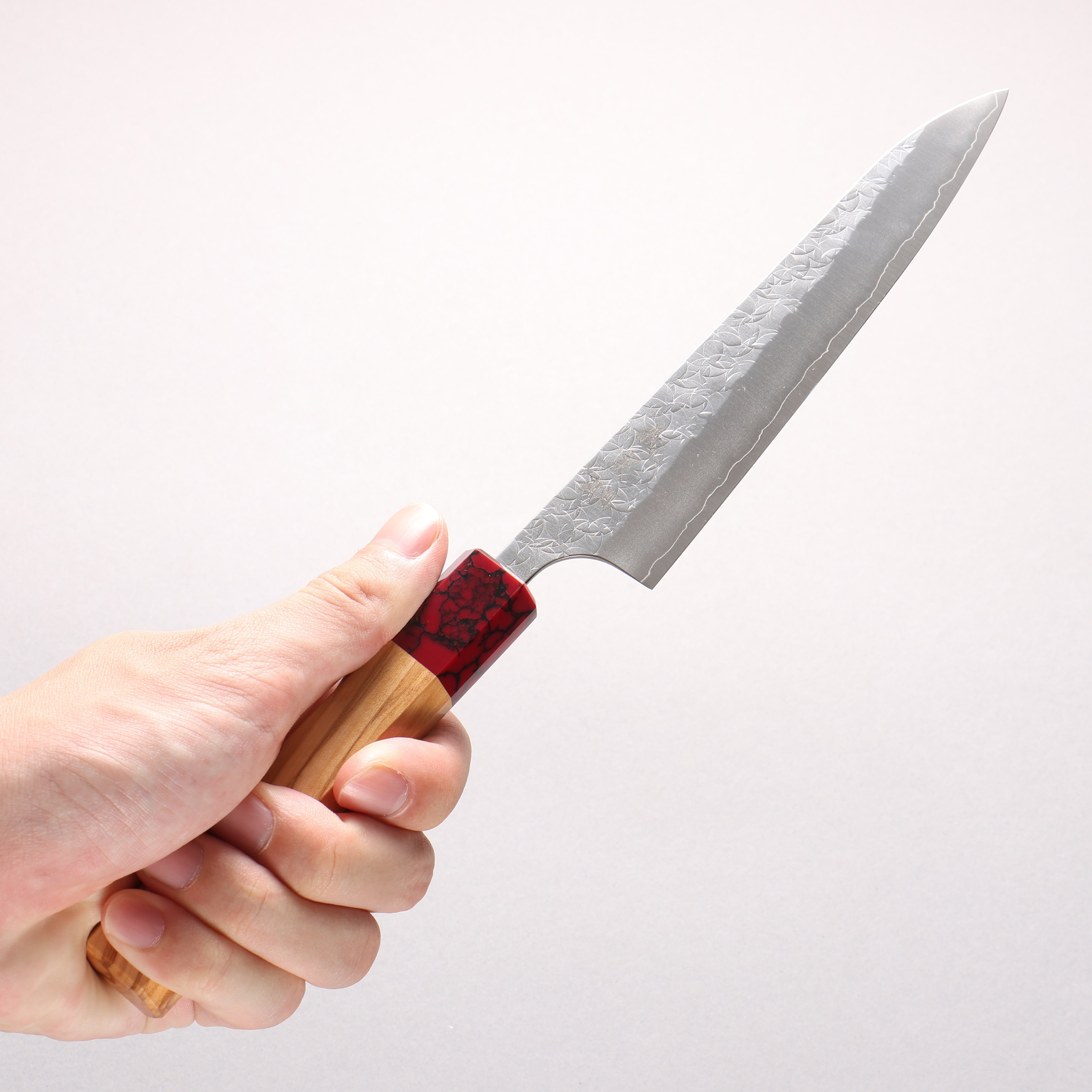 Yoshimi Kato Minamo SG2 Hammered Petty-Utility 150mm Olive Tree (ferrule: Red Turquoise) Handle