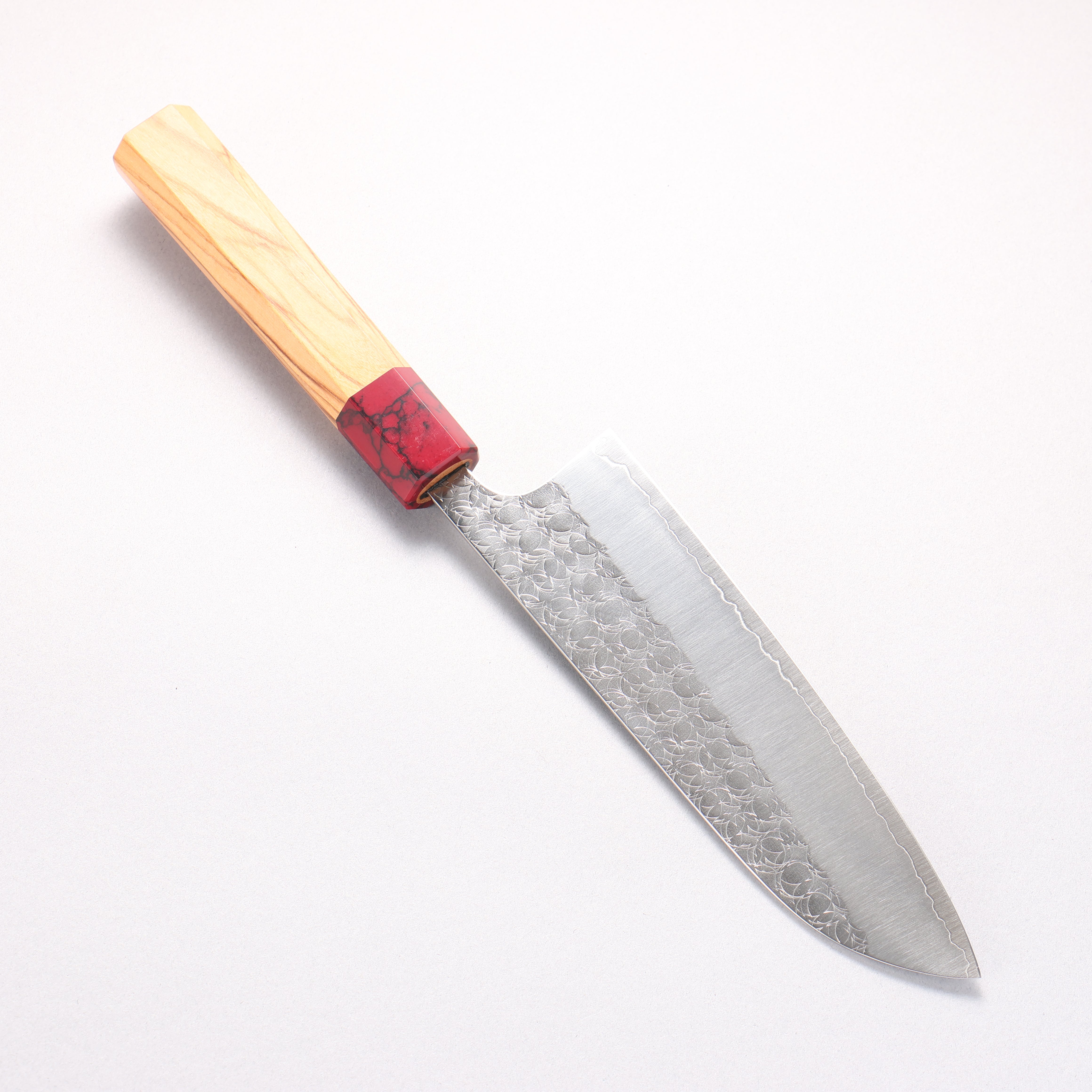 Yoshimi Kato Minamo SG2 Hammered Santoku 170mm Olive Tree (ferrule: Red Turquoise) Handle - Seisuke Knife