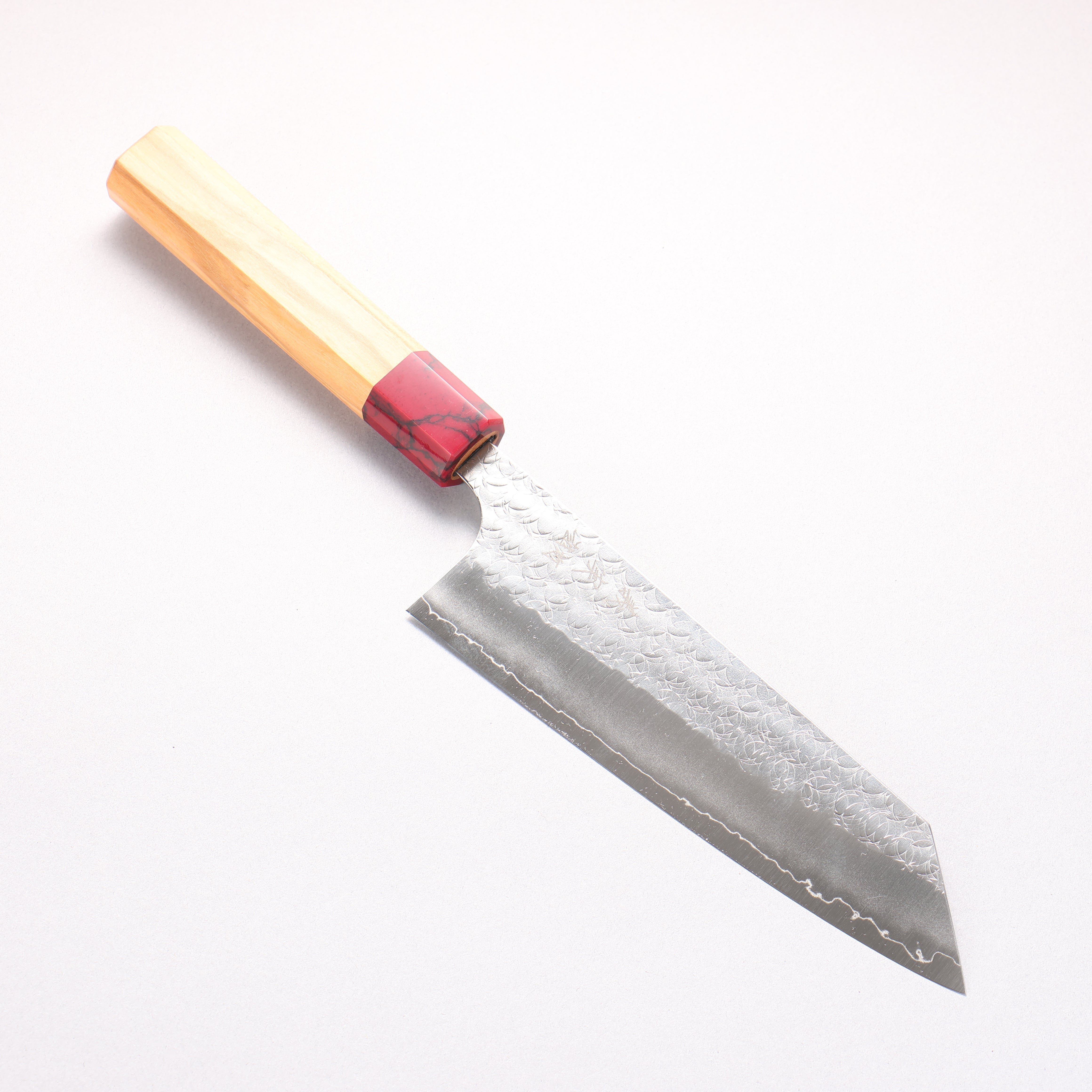 Yoshimi Kato Minamo SG2 Hammered Bunka 170mm Olive Tree (ferrule: Red Turquoise) Handle