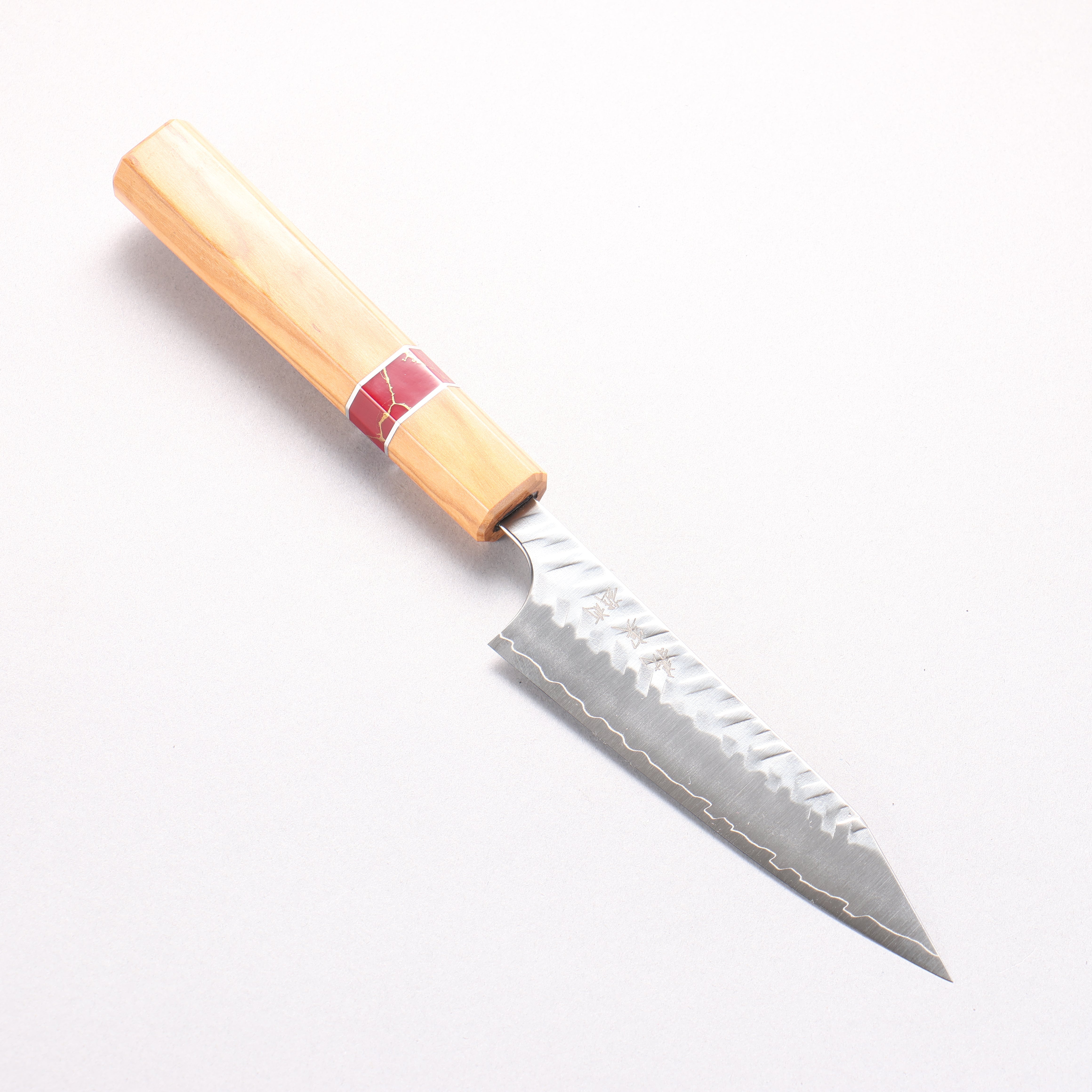 Yoshimi Kato SPG STRIX Hammered (V) Kiritsuke Petty-Utility 120mm Olive (Red Turquoise Ring) Handle