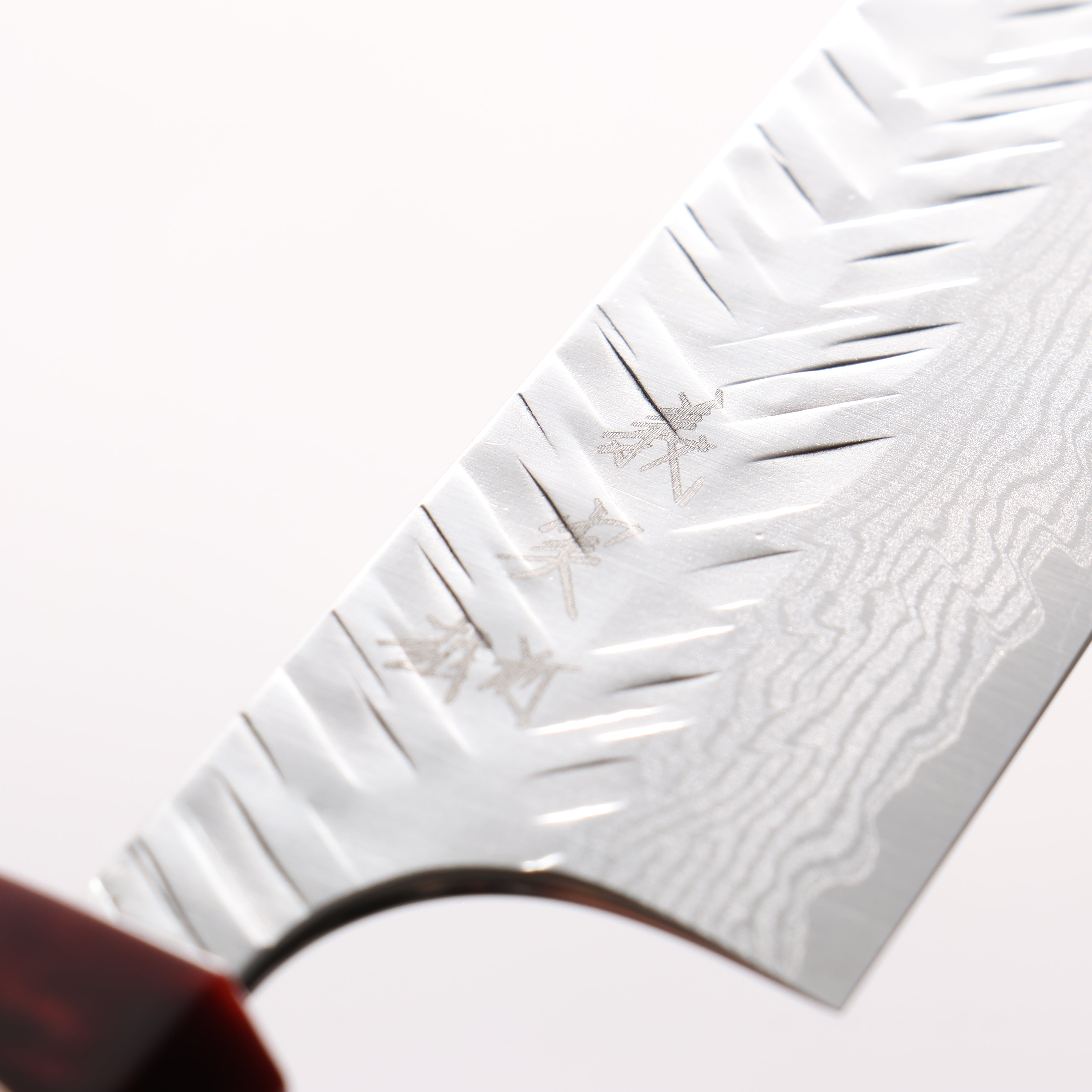 Yoshimi Kato VG-XEOS Damascus Hammered (V) Small Bunka 130mm Olive Tree and Red Resin Handle