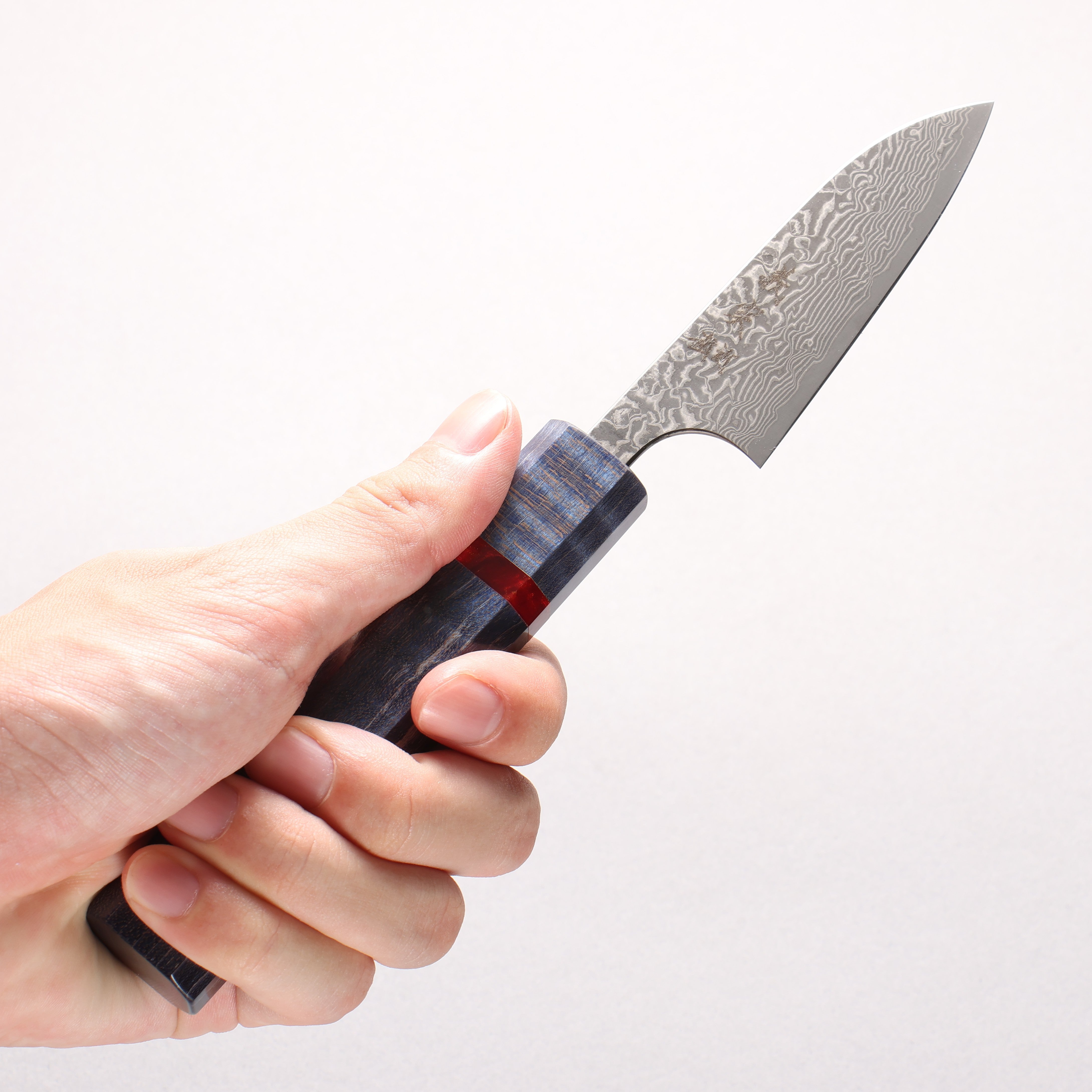 Yoshimi Kato VG10 Black Damascus Petty-Utility 80mm Blue Stabilized Wood (With Red Ring) Handle