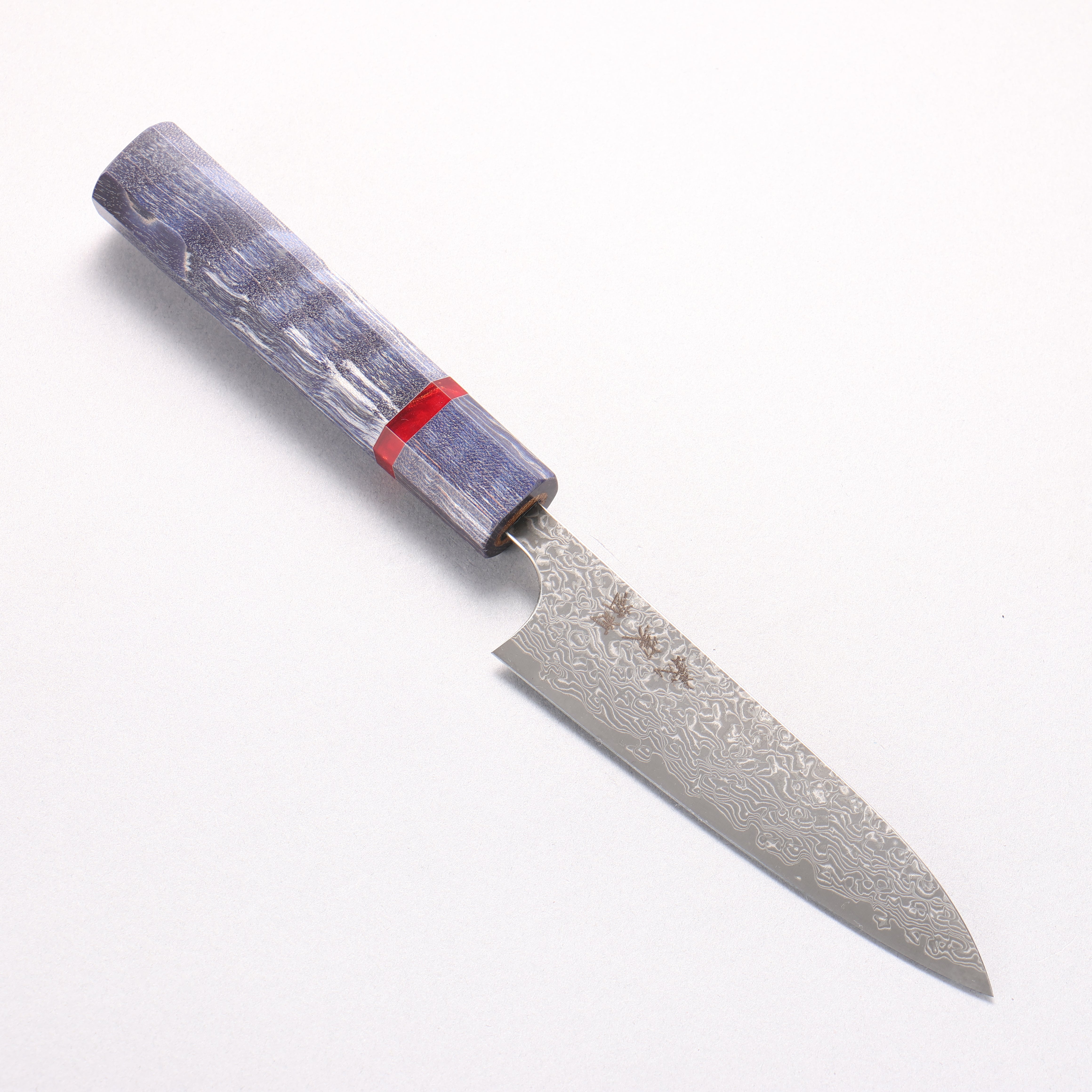 Yoshimi Kato VG10 Black Damascus Petty-Utility 120mm Blue Stabilized Wood (With Red Ring) Handle