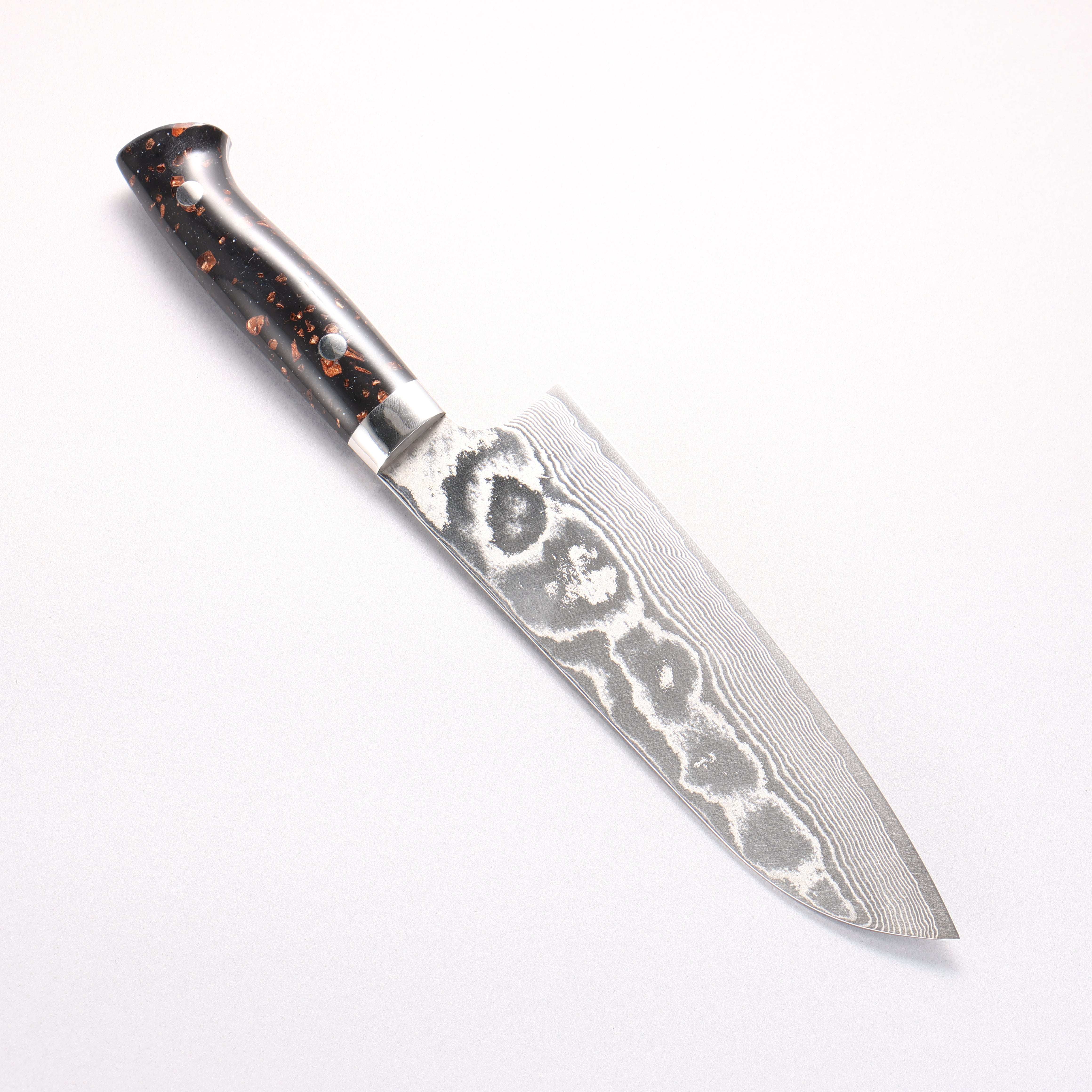 Takeshi Saji SPG STRIX Damascus Santoku 180mm Black/Brown Corian Handle - Seisuke Knife