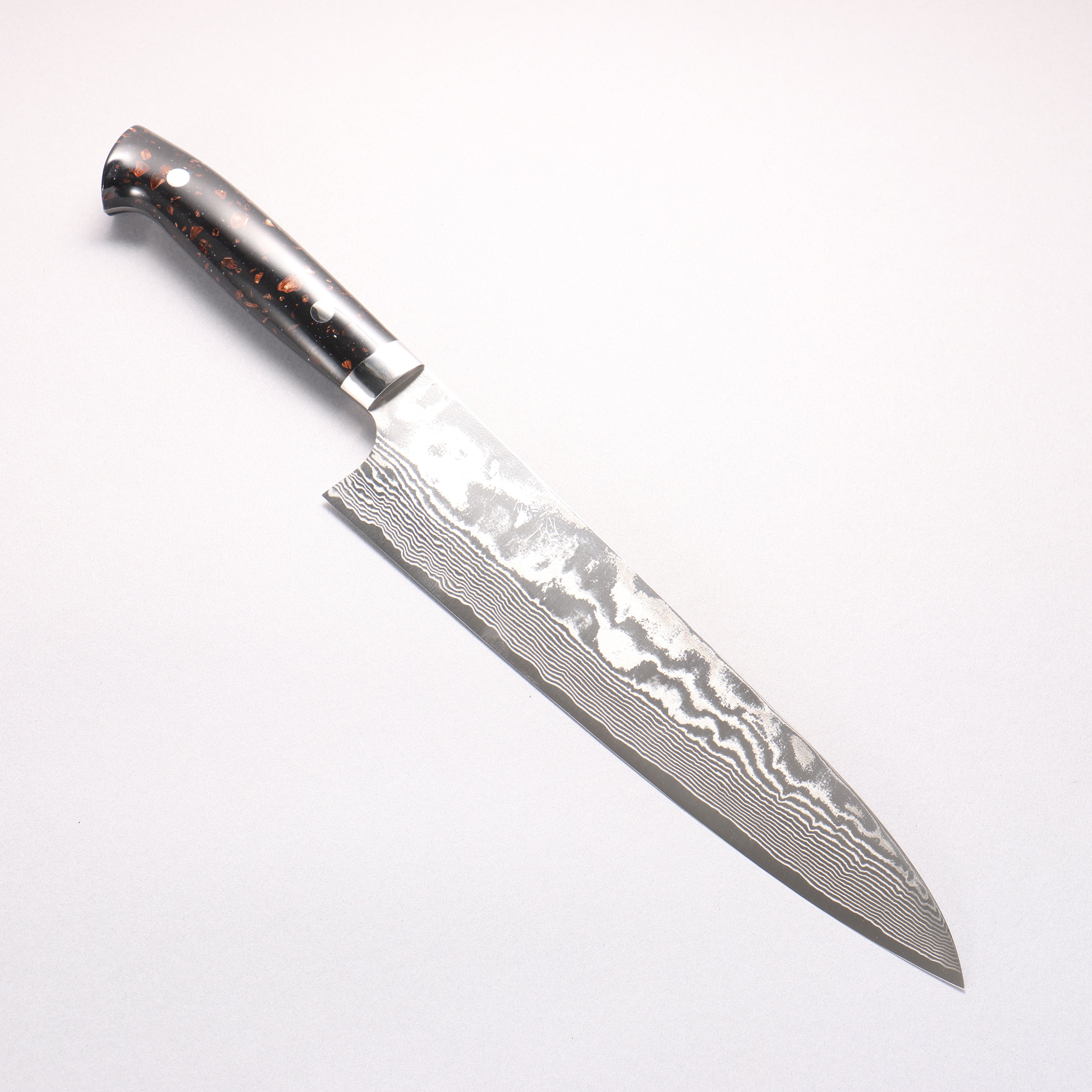 Takeshi Saji SPG STRIX Damascus Gyuto 240mm Black/Brown Corian Handle