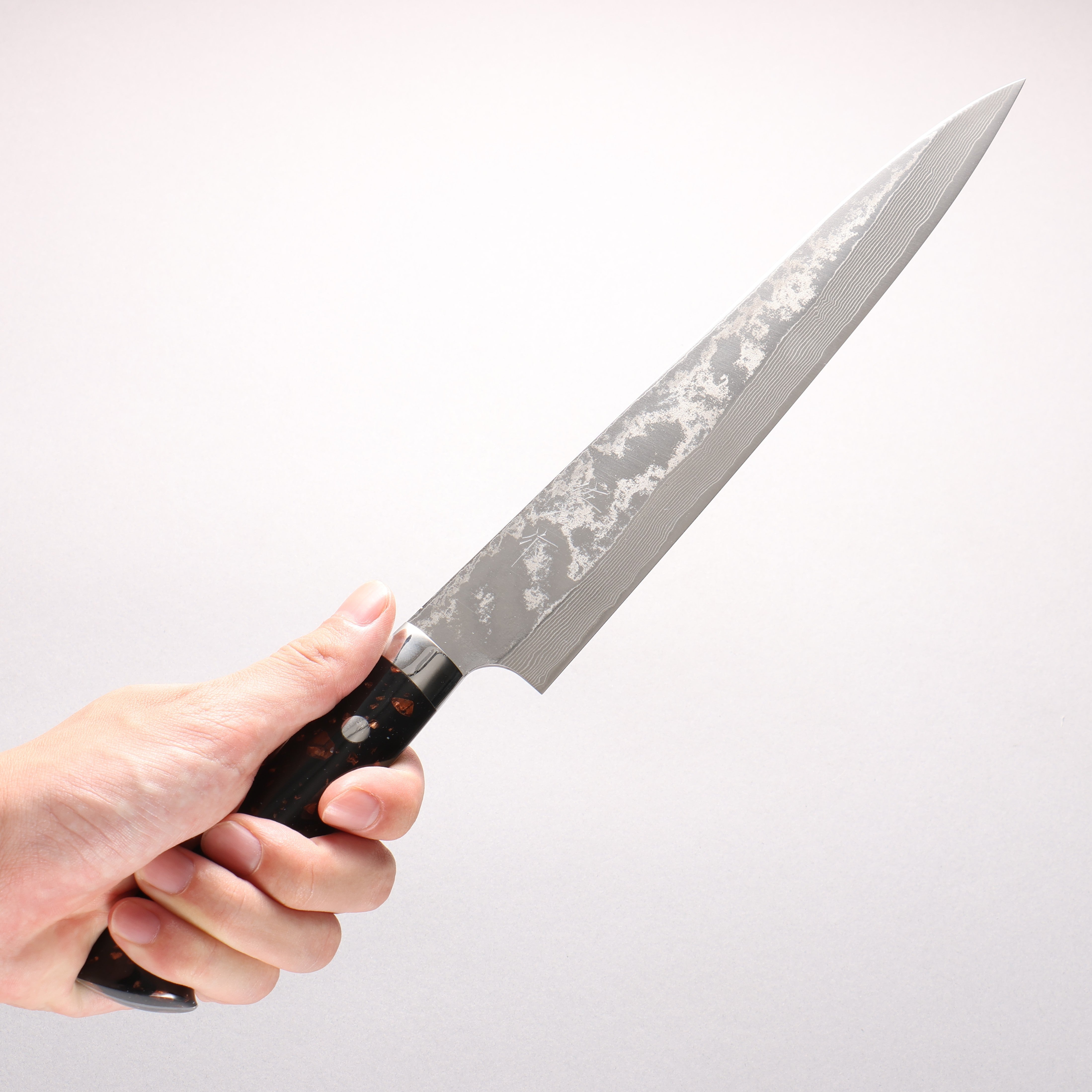 Takeshi Saji SPG STRIX Damascus Sujihiki 240mm Black/Brown Corian Handle