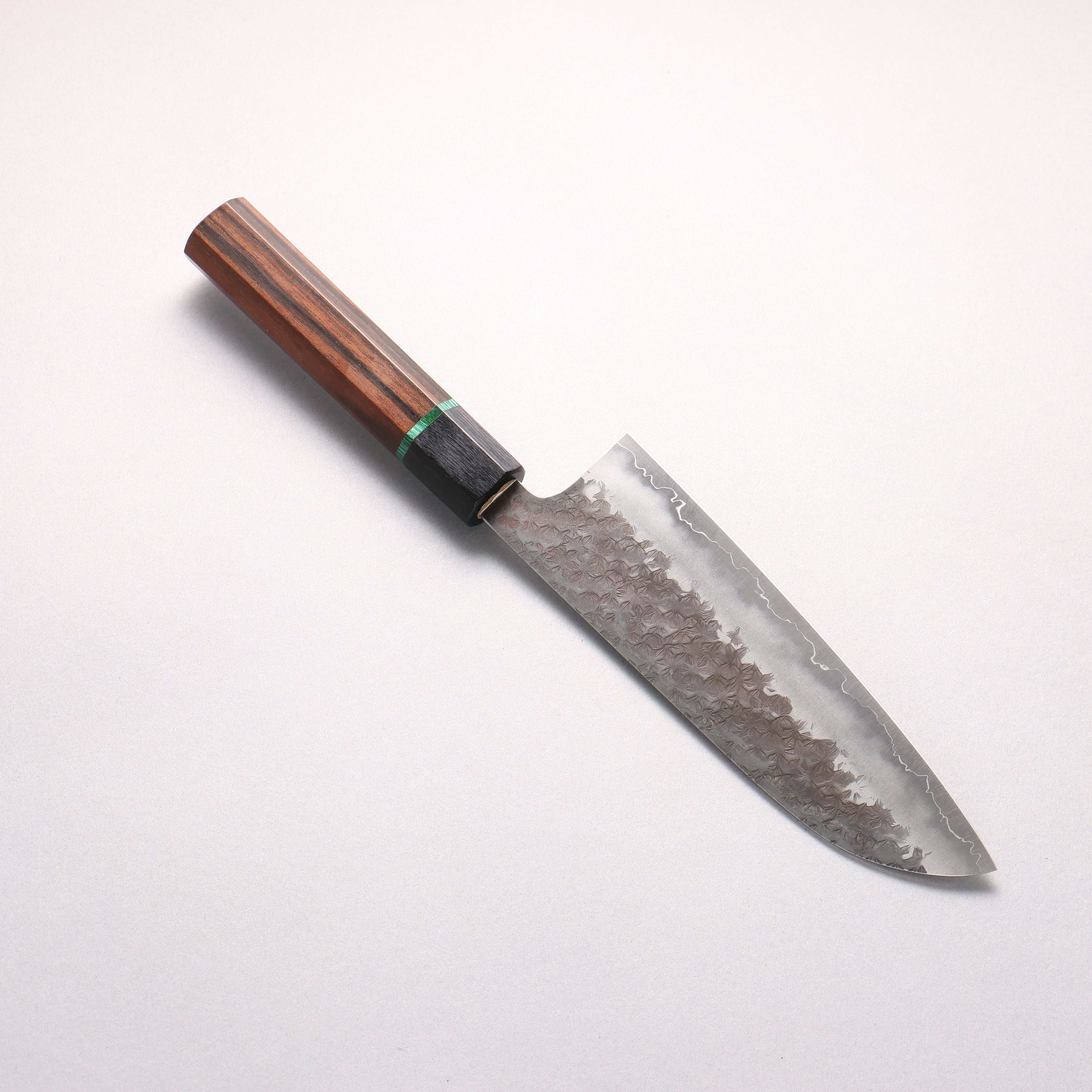 Makoto Kurosaki Wise Wild Owl SPG STRIX Black Finished Hammered Santoku 165mm Ebony Wood (ferrule: Black Pakka Wood And Green Ring) Handle - Seisuke Knife