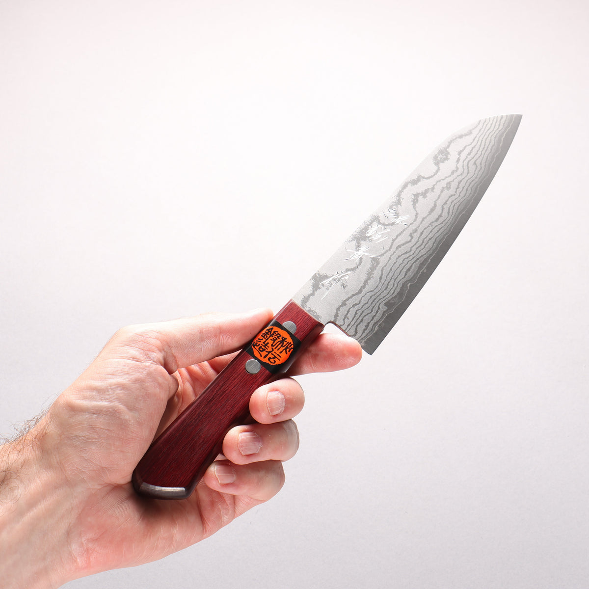 Shigeki Tanaka VG10 17 Layer Damascus Santoku 165mm Red Pakkawood Handle - Seisuke Knife