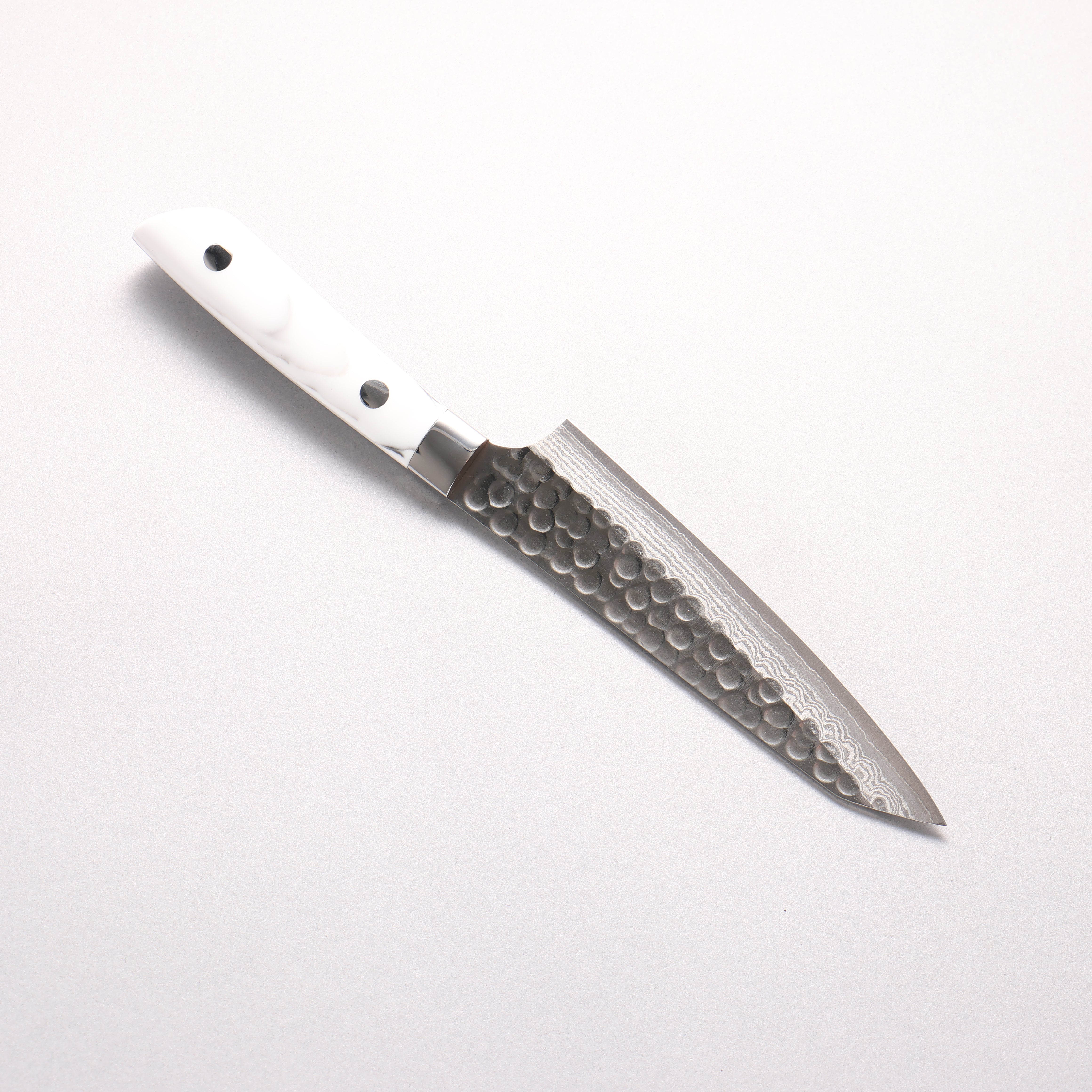 Takeshi Saji SRS13 Damascus Hammered(Maru) Kiritsuke Petty-Utility 130mm Corian (Cloud pattern) Handle