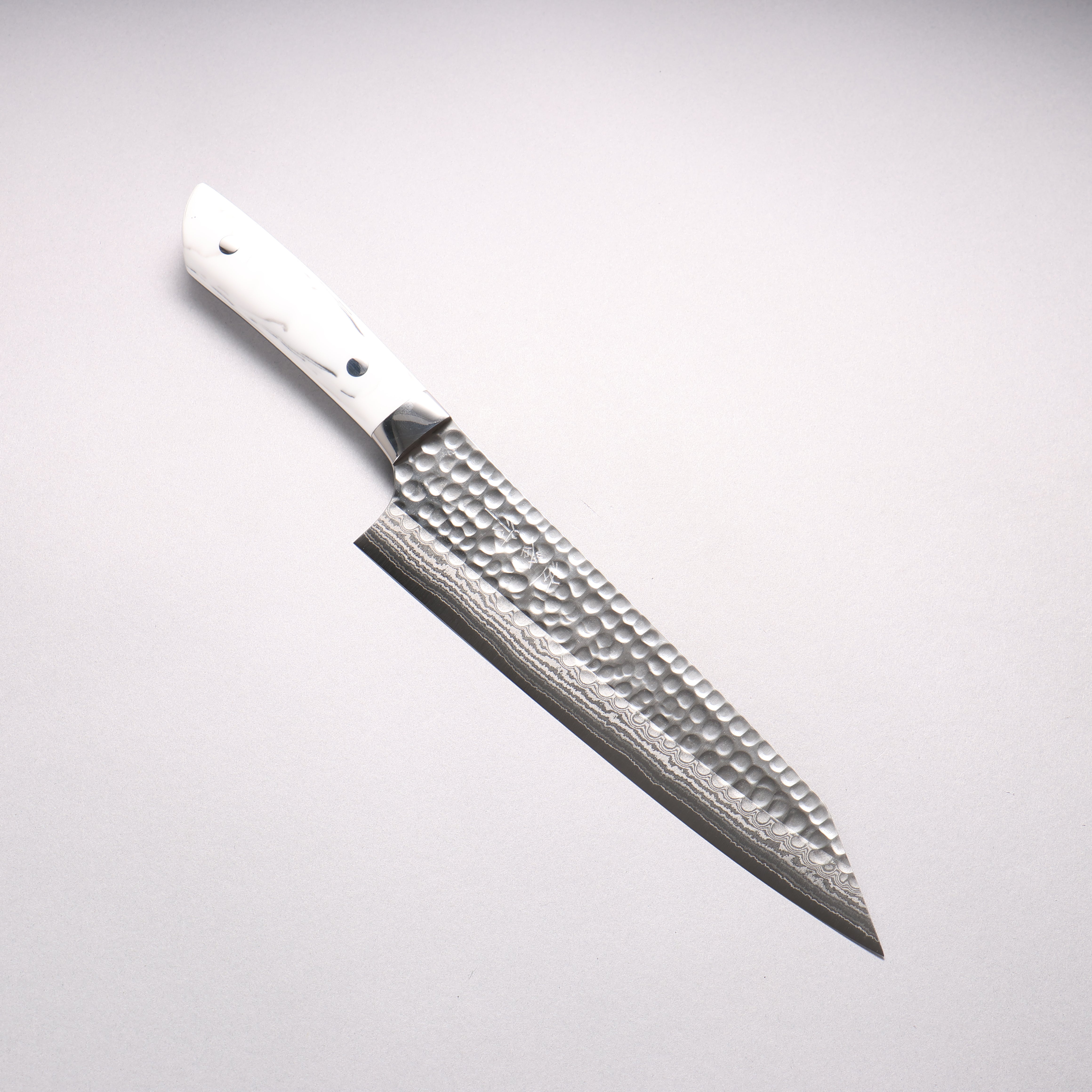 Takeshi Saji SRS13 Damascus Hammered(Maru) Kiritsuke Gyuto 210mm Corian (Cloud pattern) Handle