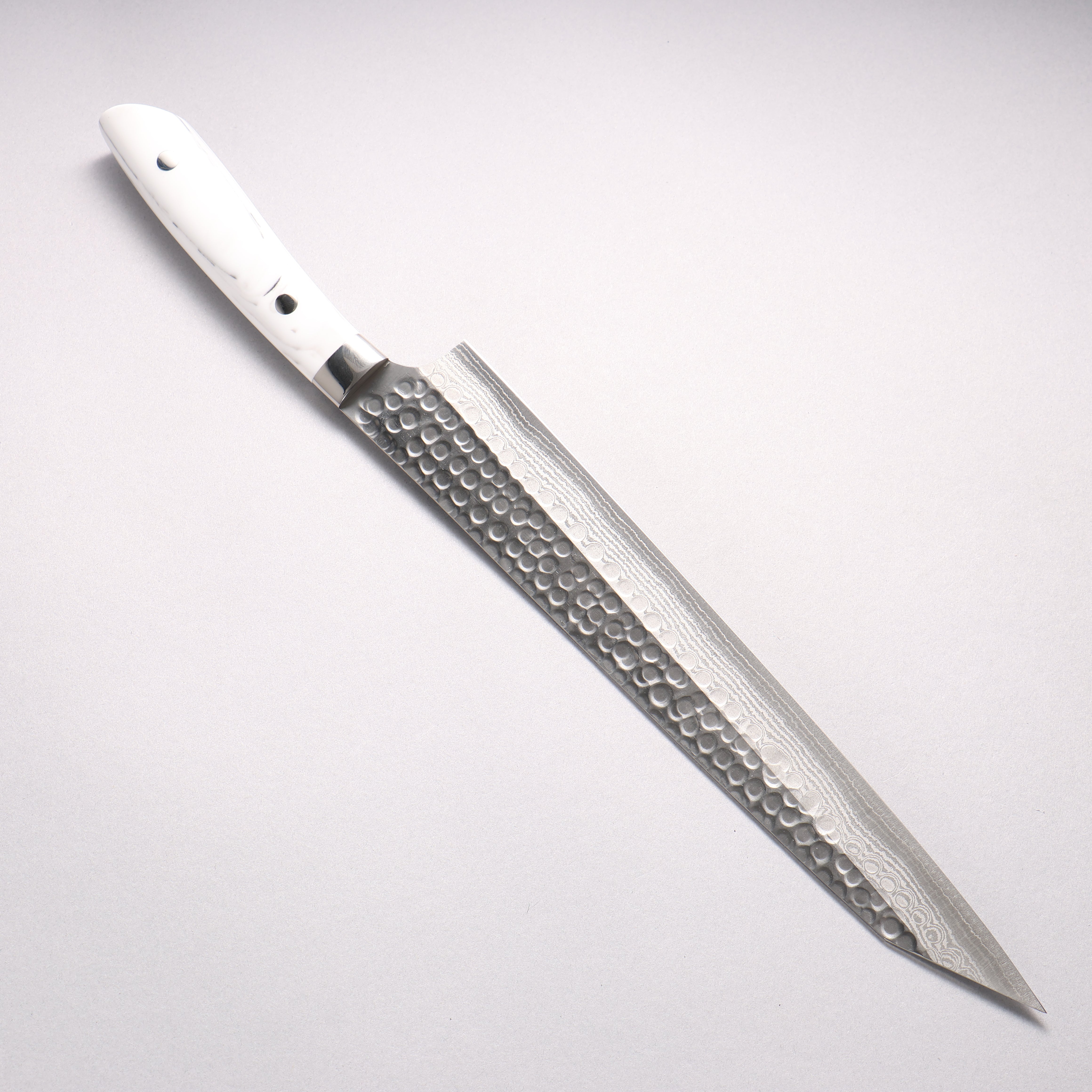 Takeshi Saji SRS13 Damascus Hammered(Maru) Kiritsuke Sujihiki 270mm Corian (Cloud pattern) Handle