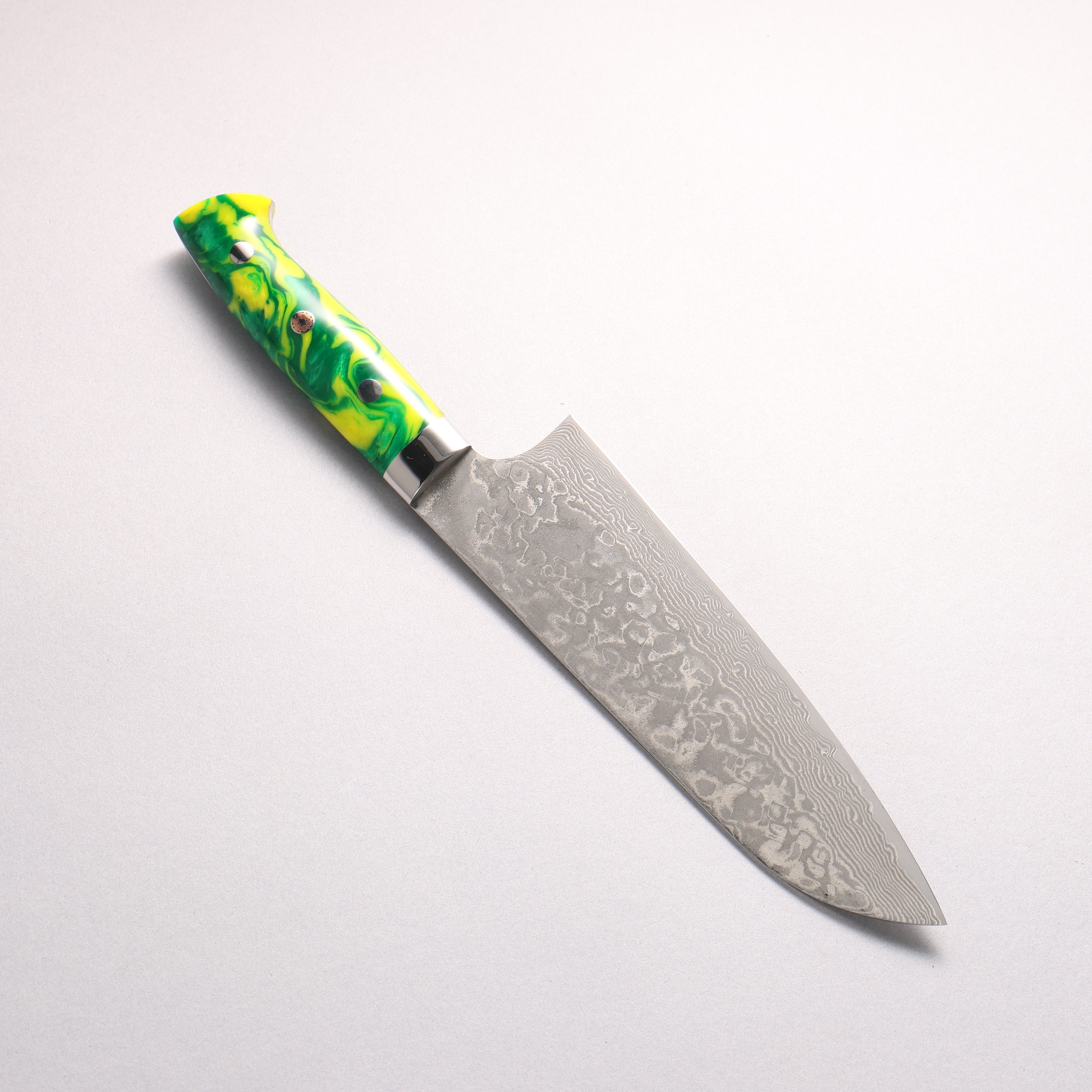 Takeshi Saji SG2 Black Damascus Santoku 180mm Green Yellow Acrylic Handle
