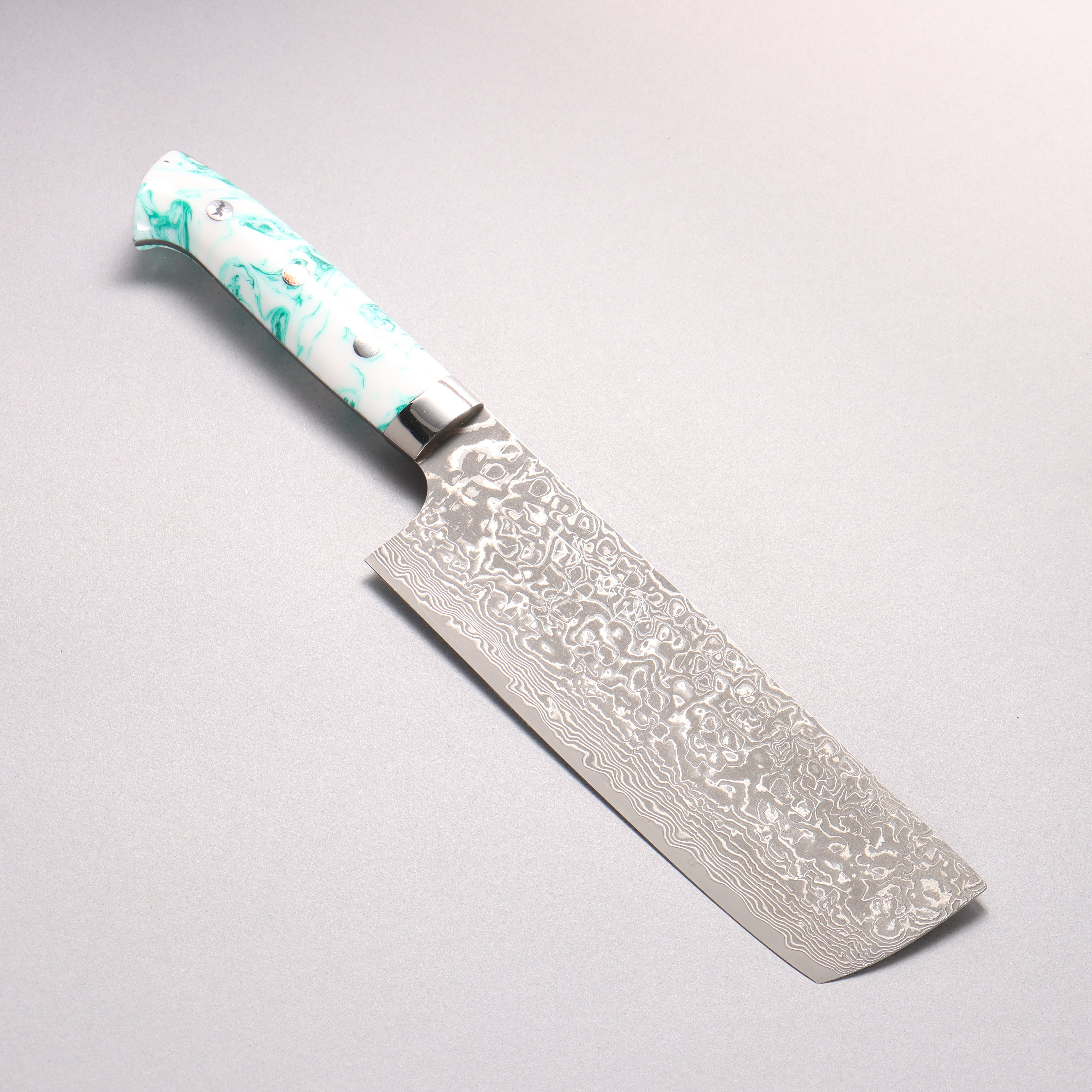Takeshi Saji SG2 Black Damascus Nakiri 165mm White and Indigo Marbled Acrylic Handle