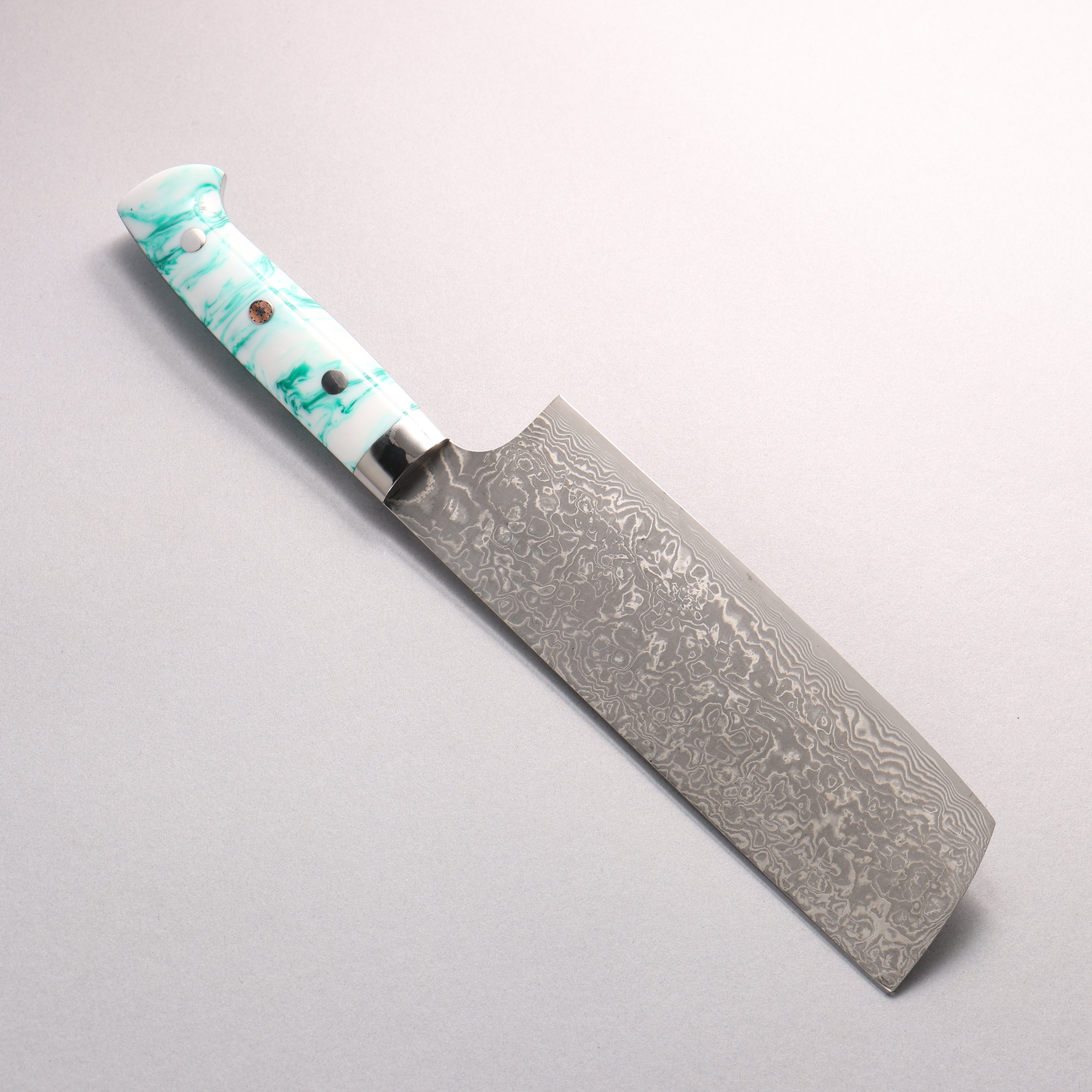Takeshi Saji SG2 Black Damascus Nakiri 165mm White and Indigo Marbled Acrylic Handle