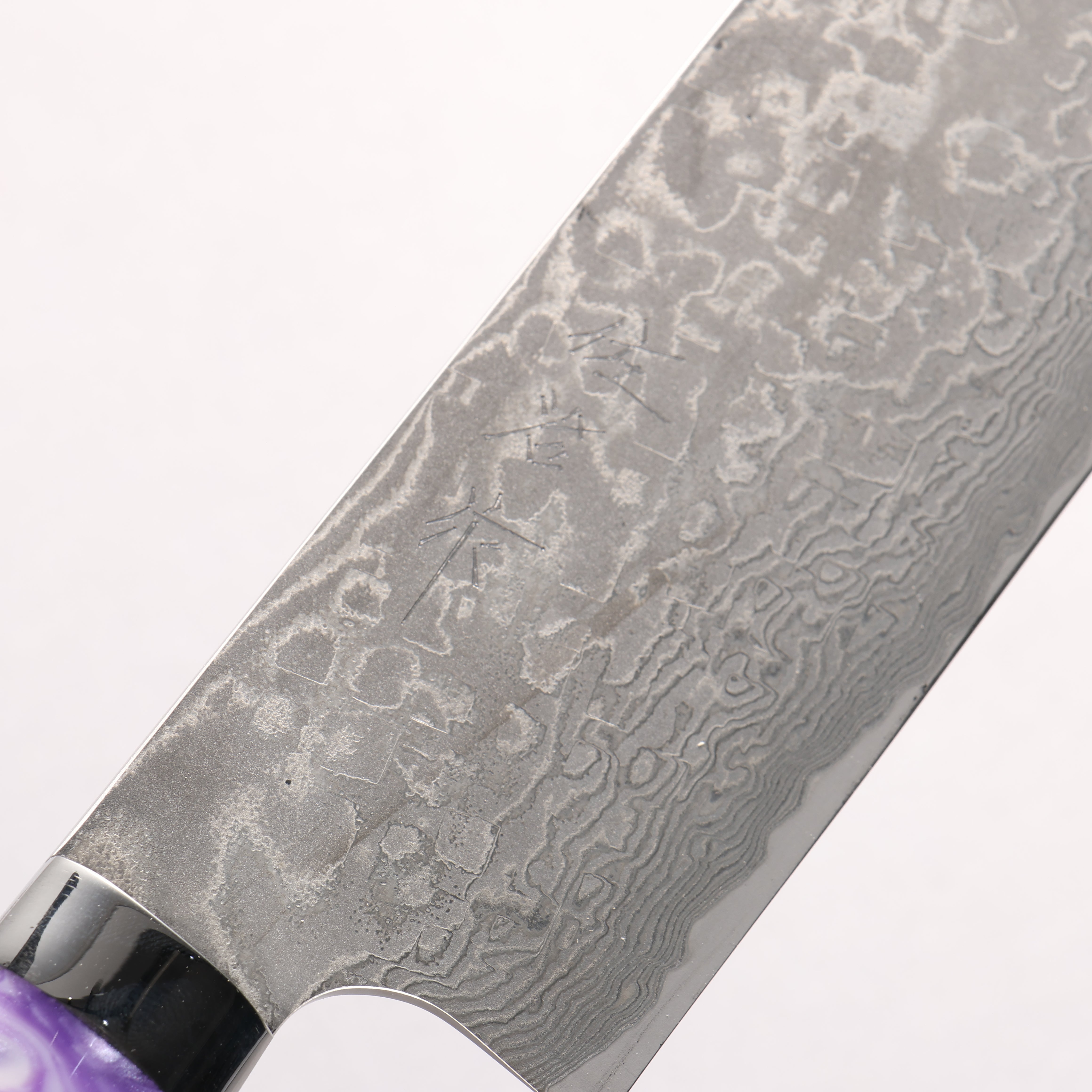 Takeshi Saji SG2 Black Damascus Nakiri 165mm Purple and White Marble Acrylic Handle