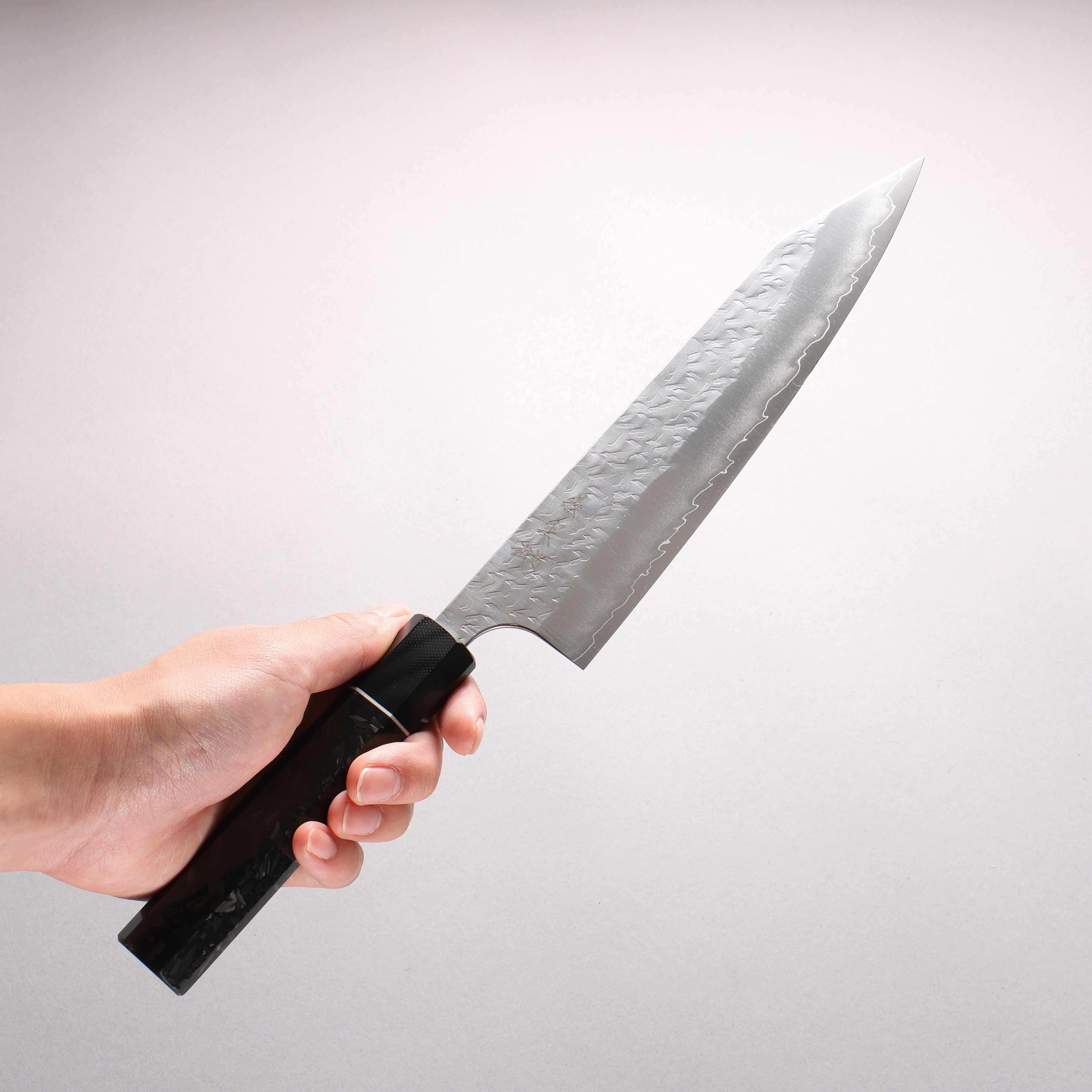 Yoshimi Kato Hyo SG2 Hammered Kiritsuke Gyuto 210mm Carbon Fiber (ferrule: G10) Handle