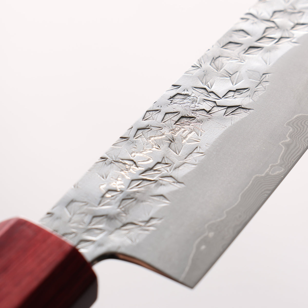 Makoto Kurosaki Kaen Coreless Hammered Damascus Petty-Utility 135mm Ebony Wood(With Double Red Pakka wood) Handle