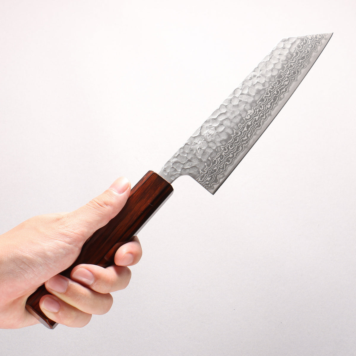Oul Silver Steel No.3 Hammered Damascus Bunka 170mm Burnt Oak (Lacquered) Handle