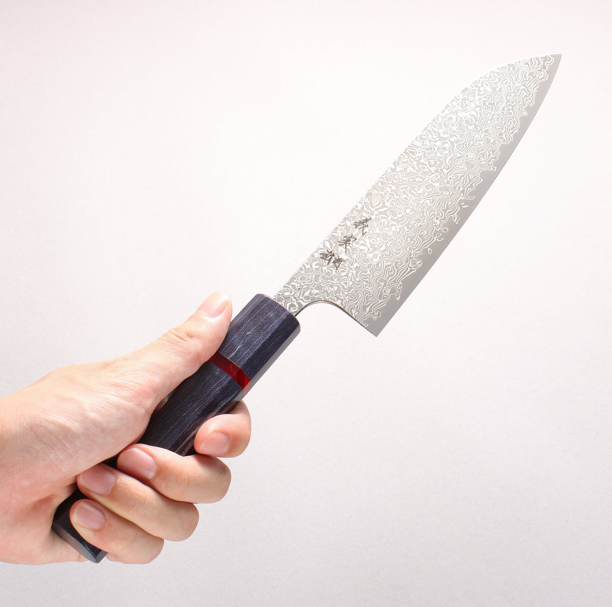 Yoshimi Kato VG10 Black Damascus Santoku 170mm Blue Stabilized Wood (With Red Ring) Handle