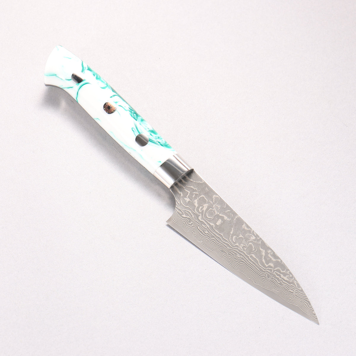 Takeshi Saji SG2 Black Damascus Petty-Utility 90mm White and Indigo Marbled Acrylic Handle