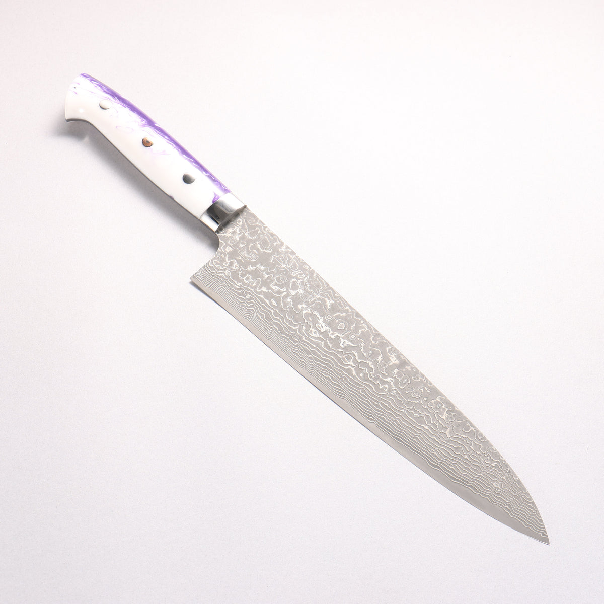 Takeshi Saji SG2 Black Damascus Gyuto 240mm Purple and White Marble Acrylic Handle