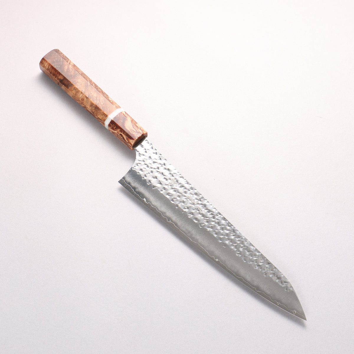 Yu Kurosaki Senko SG2 Hammered Gyuto 210mm Brown Stabilized Wood (White Ring) Handle