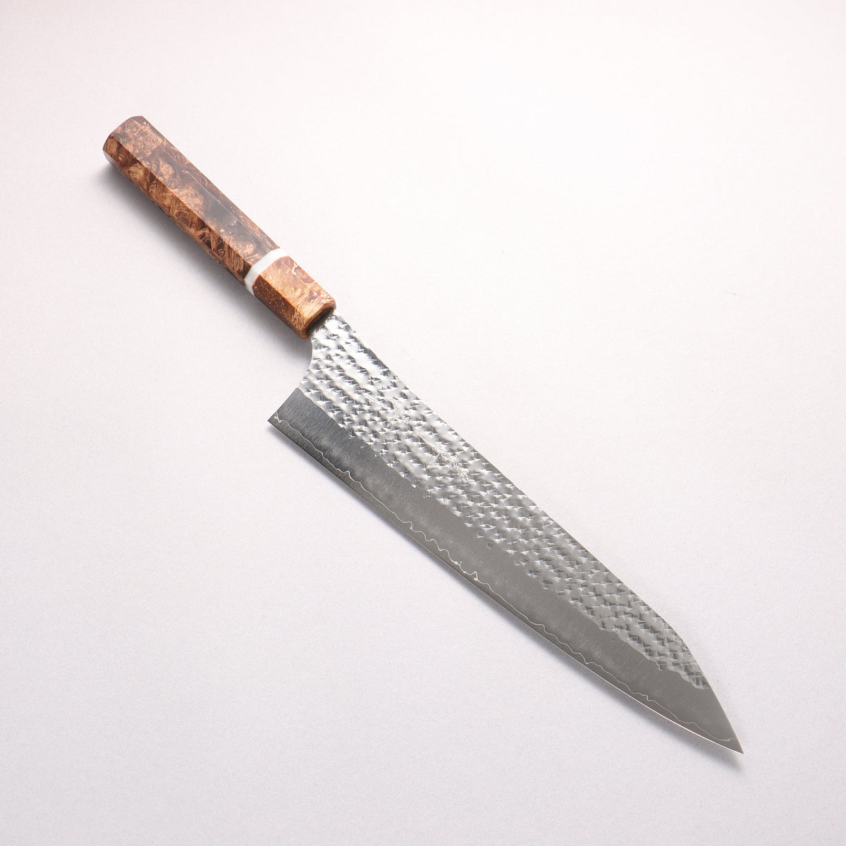 Yu Kurosaki Senko SG2 Hammered Gyuto 240mm Brown Stabilized Wood (White Ring) Handle