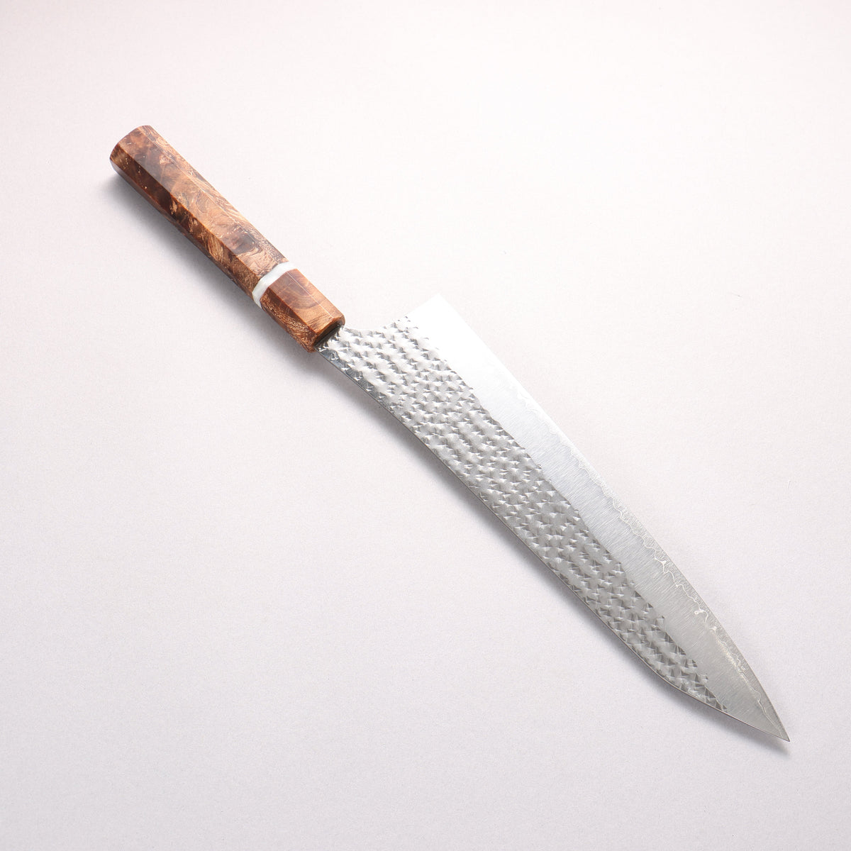 Yu Kurosaki Senko SG2 Hammered Gyuto 240mm Brown Stabilized Wood (White Ring) Handle