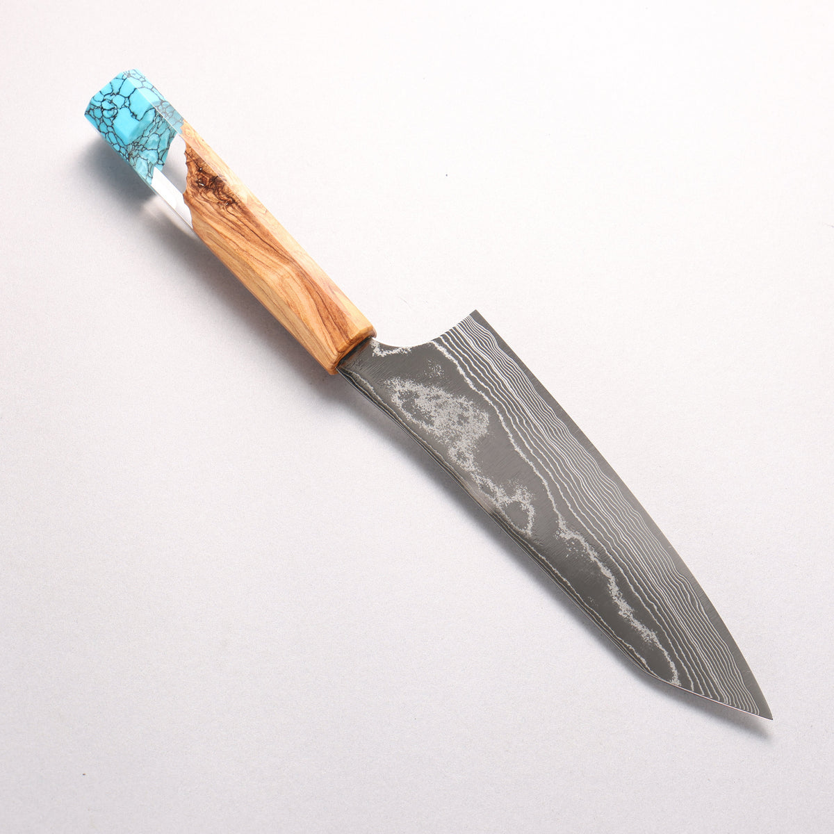 Yu Kurosaki Suiun SG2 Damascus Bunka 170mm Olive Tree Clear Resin And Turquoise Handle