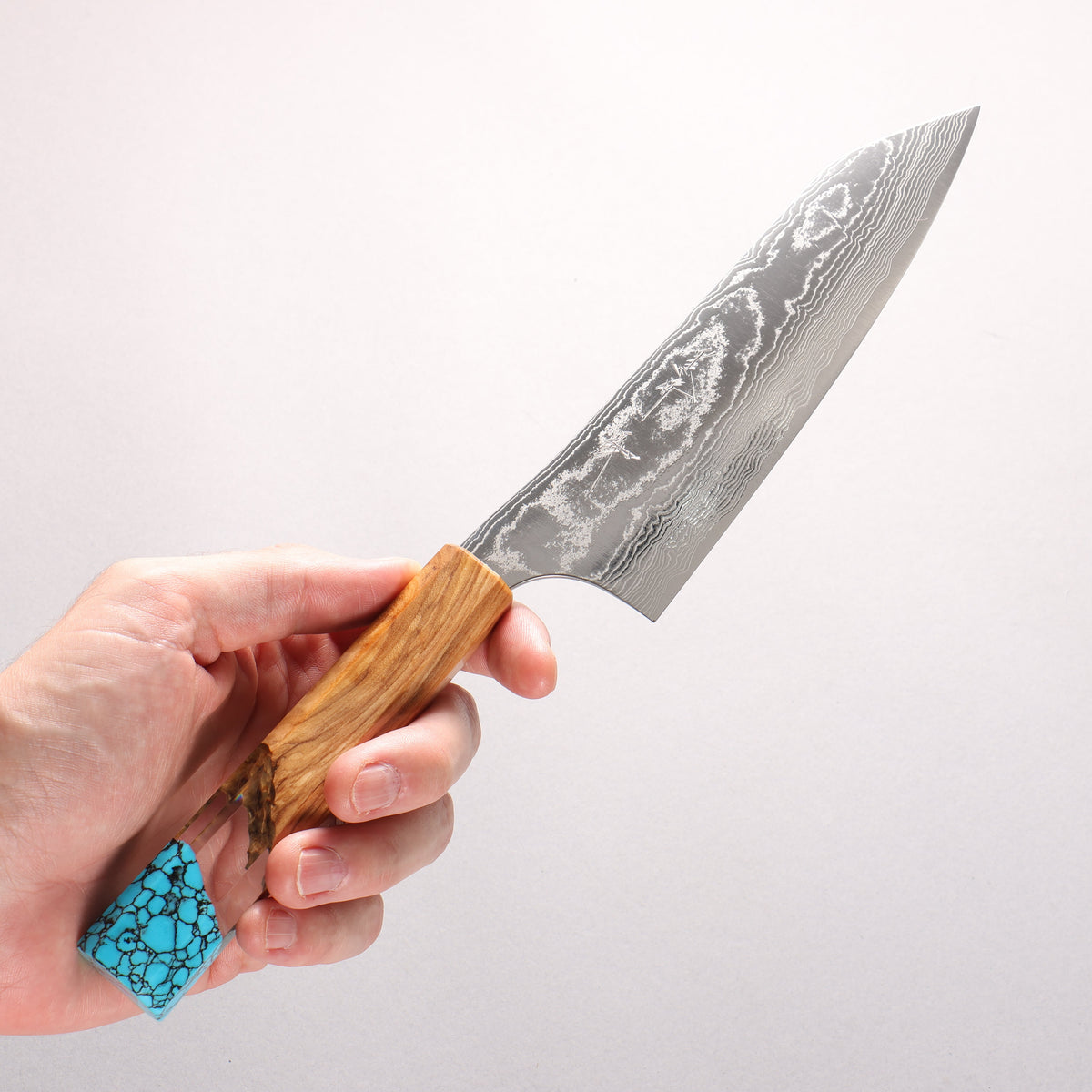 Yu Kurosaki Suiun SG2 Damascus Bunka 170mm Olive Tree Clear Resin And Turquoise Handle