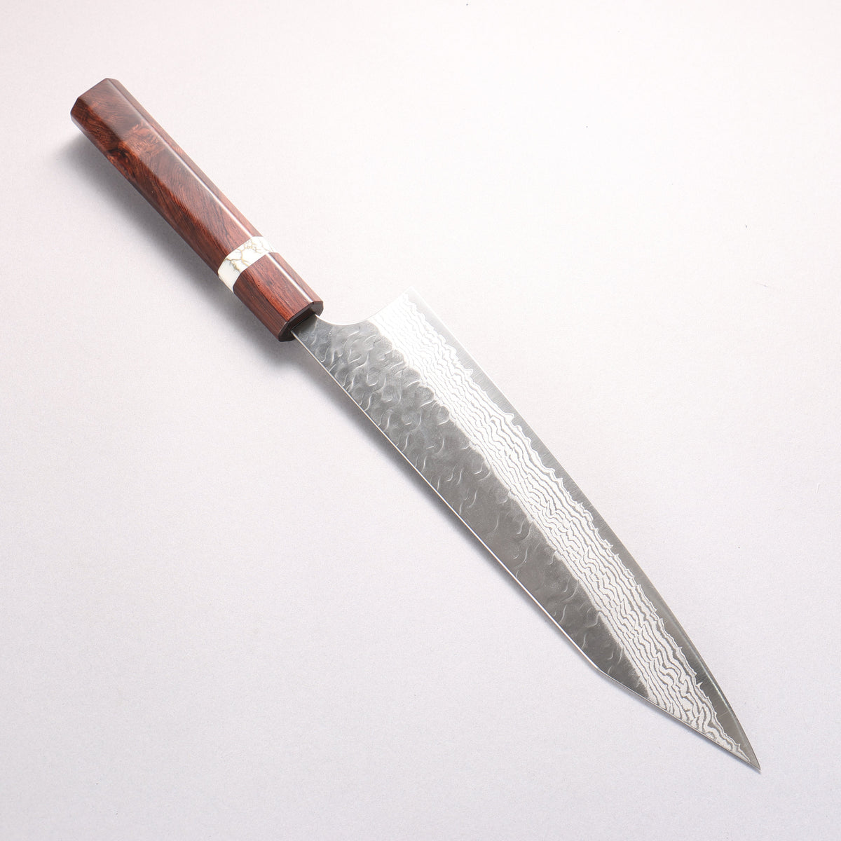 Yoshimi Kato Nami VG-XEOS Hammered Damascus Kiritsuke Gyuto 240mm Rosewood (White Turquoise Ring) Handle