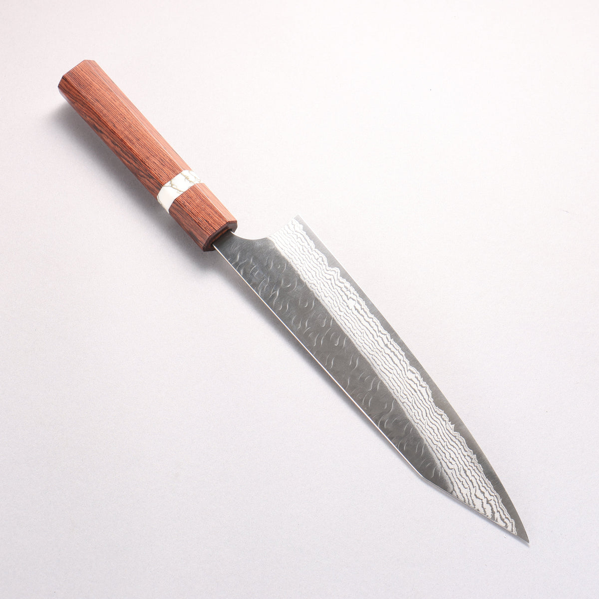 Yoshimi Kato Nami VG-XEOS Hammered Damascus Kiritsuke Gyuto 210mm Rosewood (White Turquoise Ring) Handle