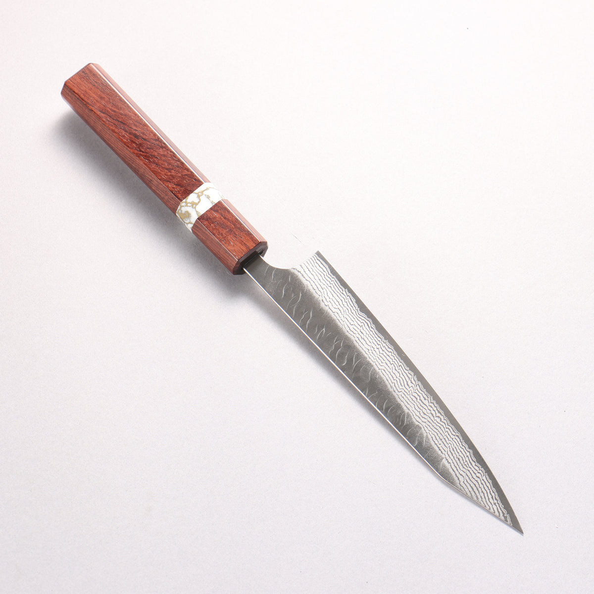 Yoshimi Kato Nami VG-XEOS Hammered Damascus Kiritsuke Petty-Utility 150mm Rosewood (White Turquoise Ring) Handle