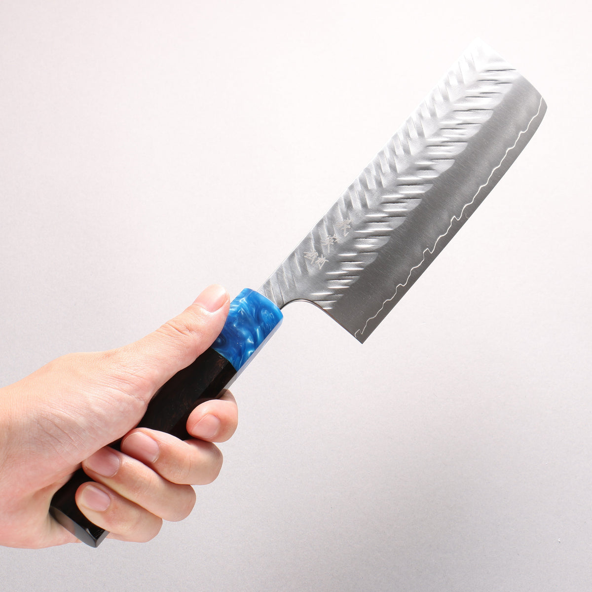 Yoshimi Kato SPG STRIX Hammered (V) Nakiri 165mm Ebony (ferrule: Blue Marble Resin) Handle