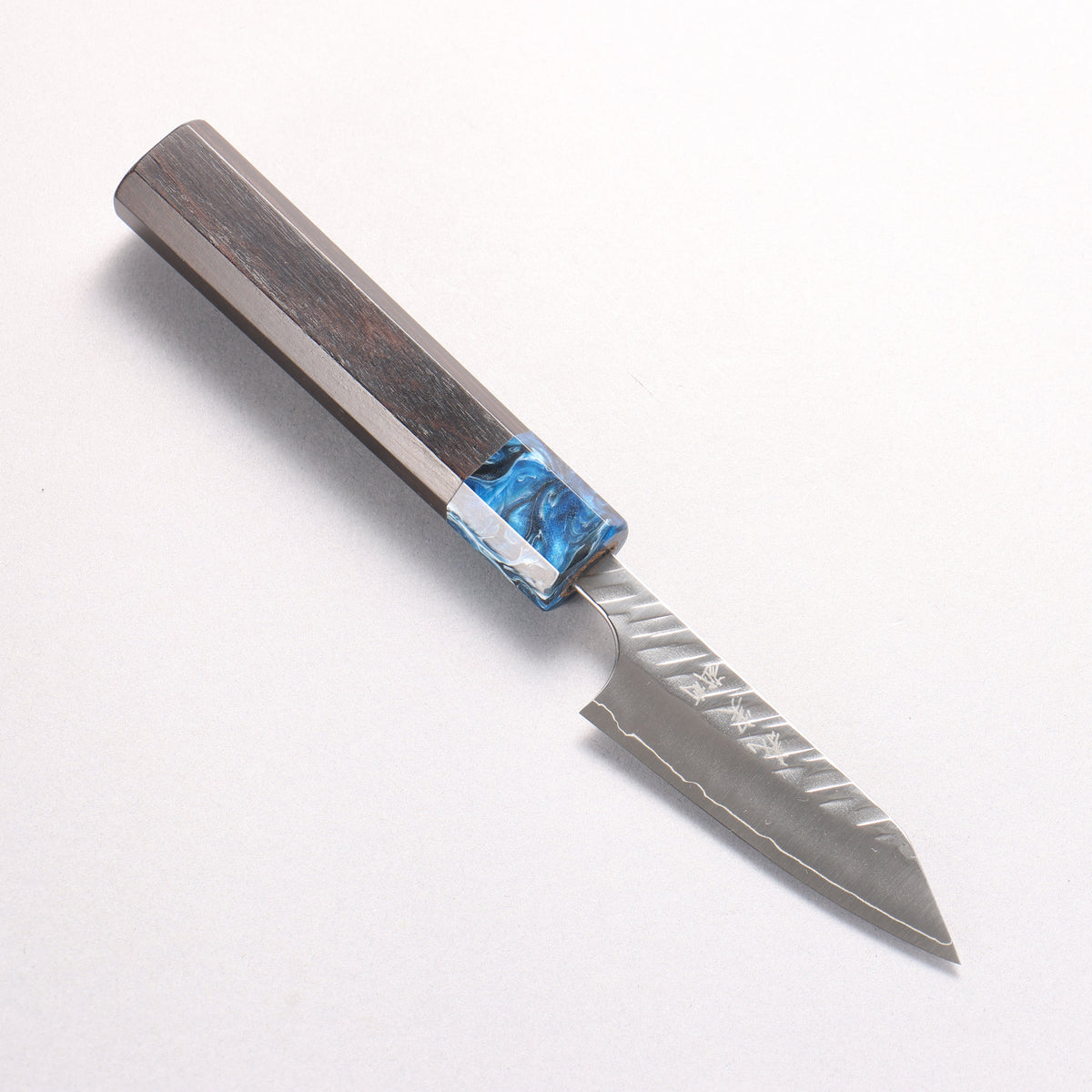 Yoshimi Kato SPG STRIX Hammered (V) Kiritsuke Paring 80mm Ebony (ferrule: Blue Marble Resin) Handle