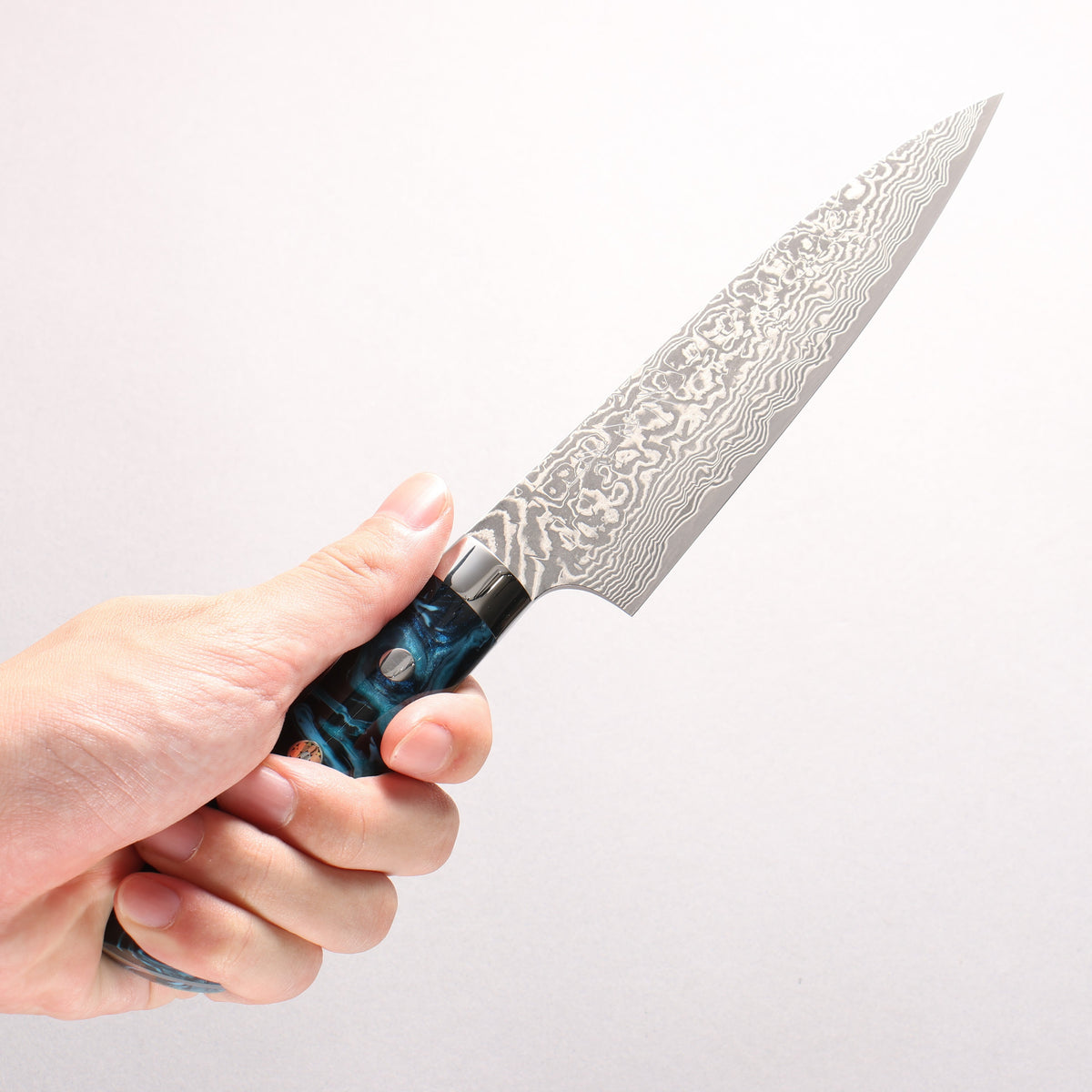 Takeshi Saji SG2 Black Damascus Petty-Utility 150mm Black and Blue Marbled Acrylic Handle