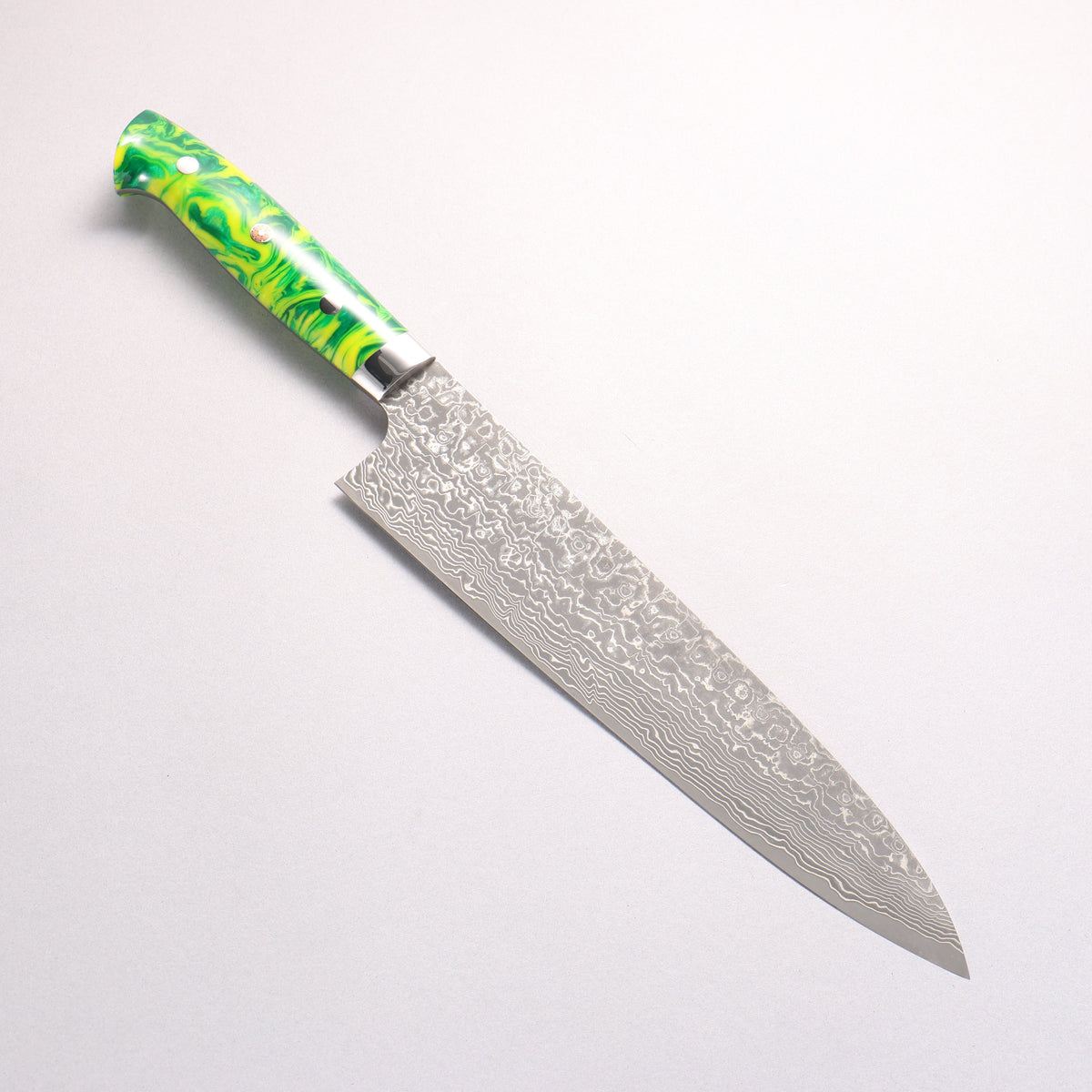Takeshi Saji SG2 Black Damascus Gyuto 240mm Green Yellow Acrylic Handle
