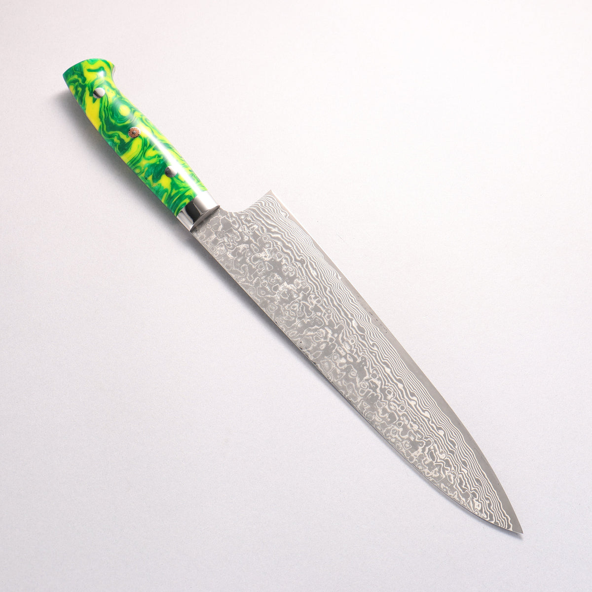 Takeshi Saji SG2 Black Damascus Gyuto 240mm Green Yellow Acrylic Handle