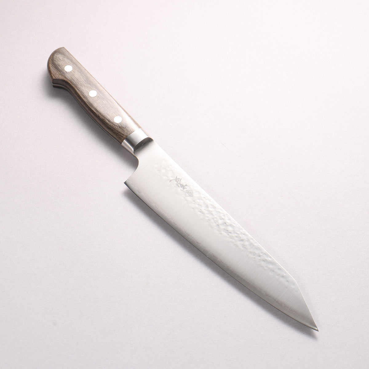 Kanjyo SG2 Hammered Kiritsuke Gyuto 210mm Gray Pakka wood Handle - Seisuke Knife