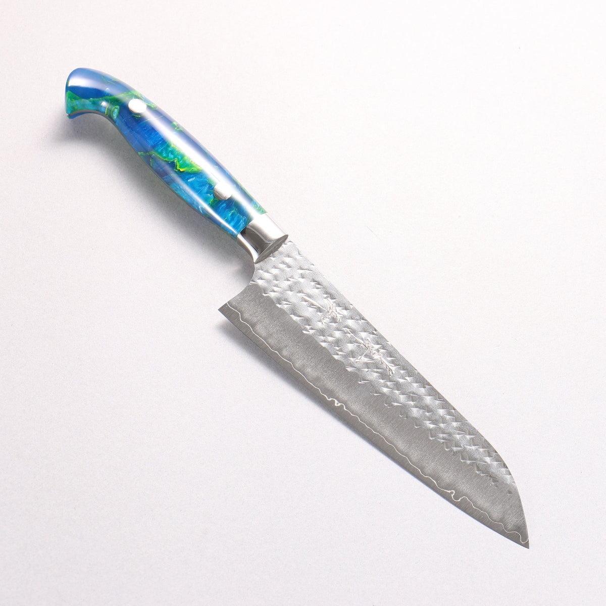 Yu Kurosaki Senko Custom SG2 Hammered Small Bunka 150mm Blue Green Acrylic Handle - Seisuke Knife