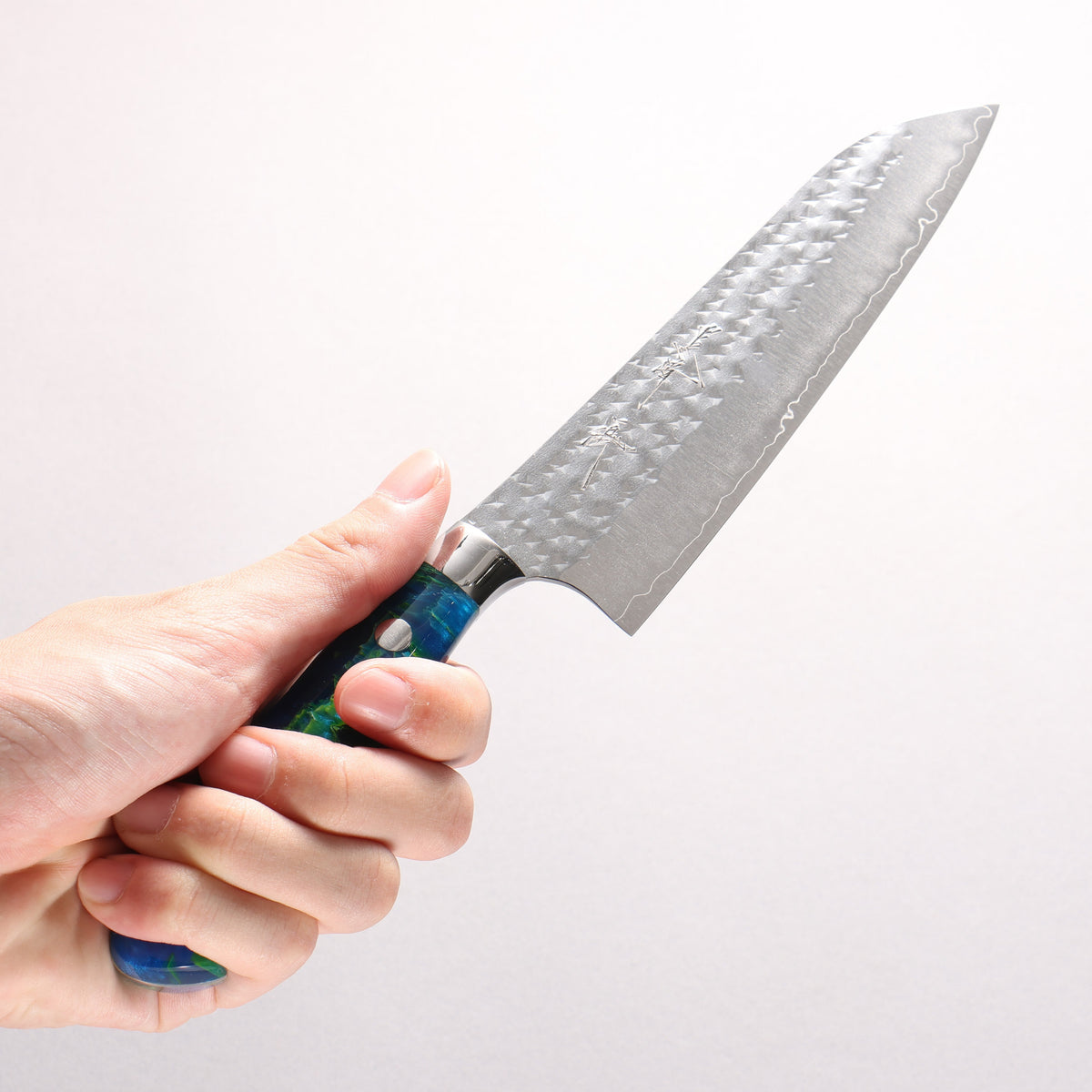 Yu Kurosaki Senko Custom SG2 Hammered Small Bunka 150mm Blue Green Acrylic Handle - Seisuke Knife