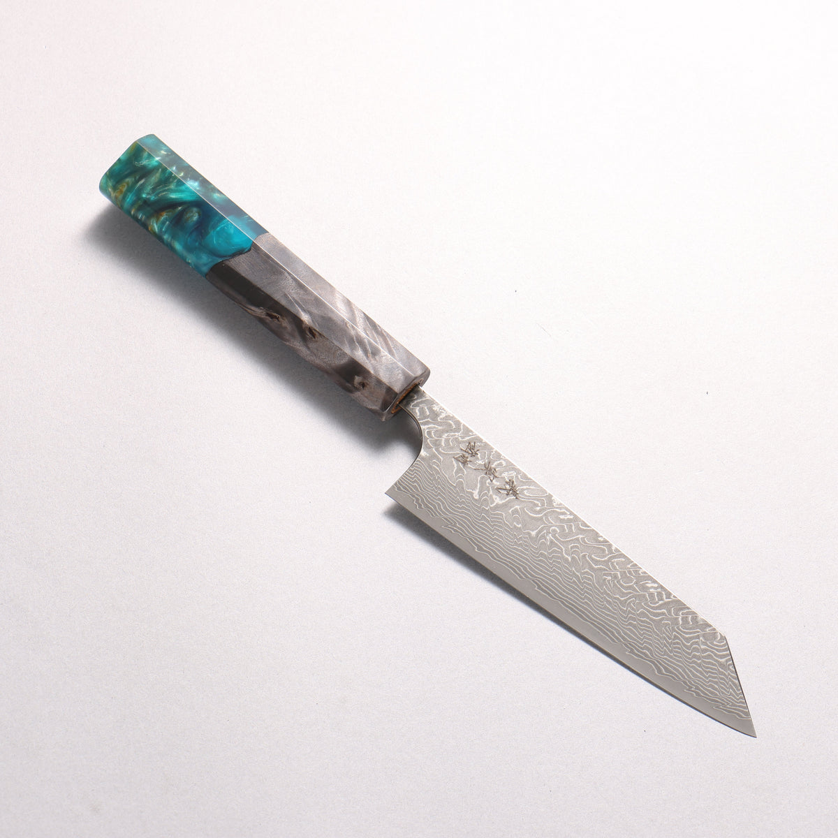 Yoshimi Kato SG2 Black Damascus Small Bunka 130mm Black Stabilized Wood and Emerald Green Resin Handle