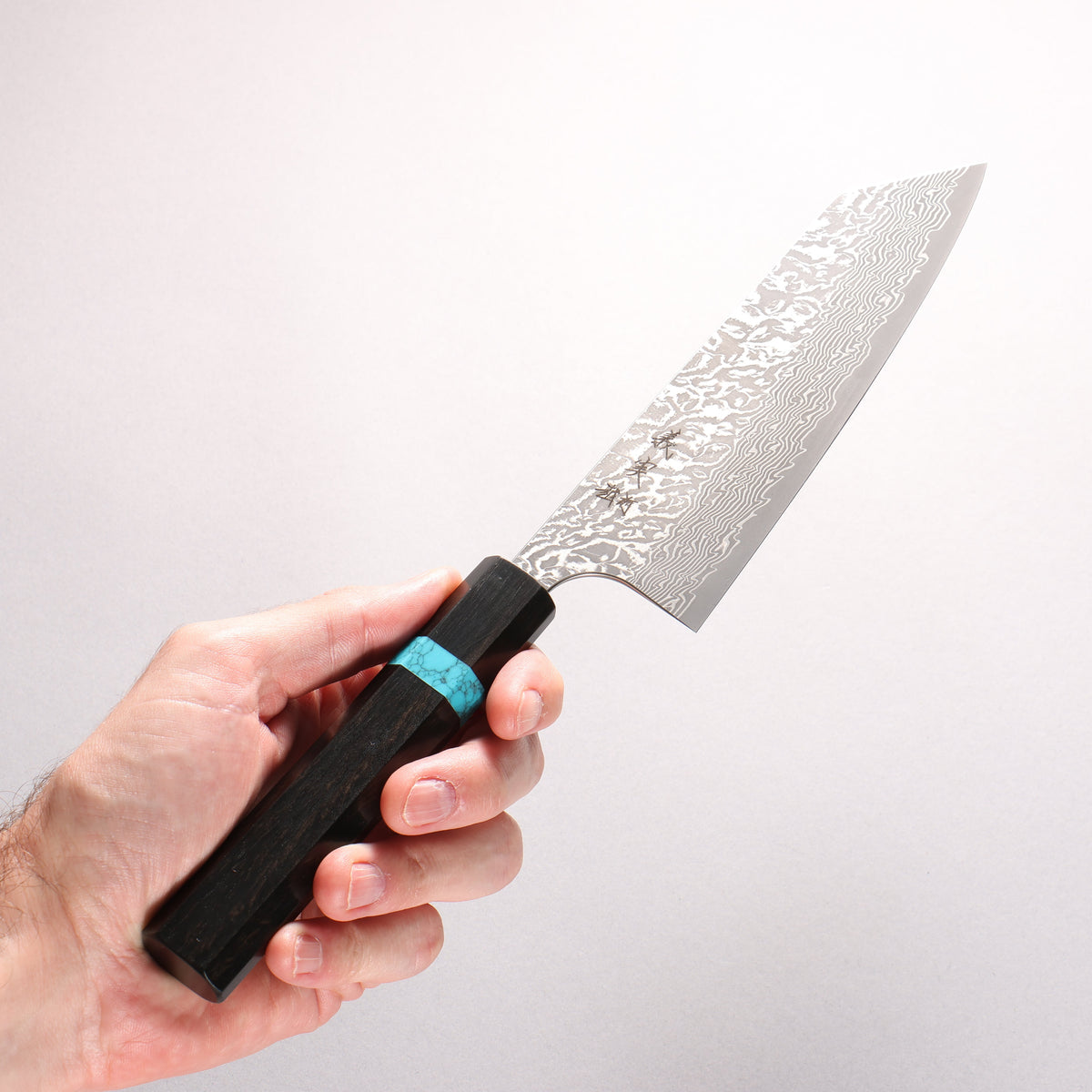 Yoshimi Kato VG10 Black Damascus Bunka 170mm Ebony Wood(With Turquoise Ring) Handle