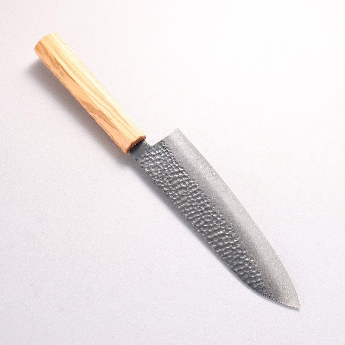 Oul VG10 Hammered Damascus Black dyeing Santoku 180mm Olive tree Handle