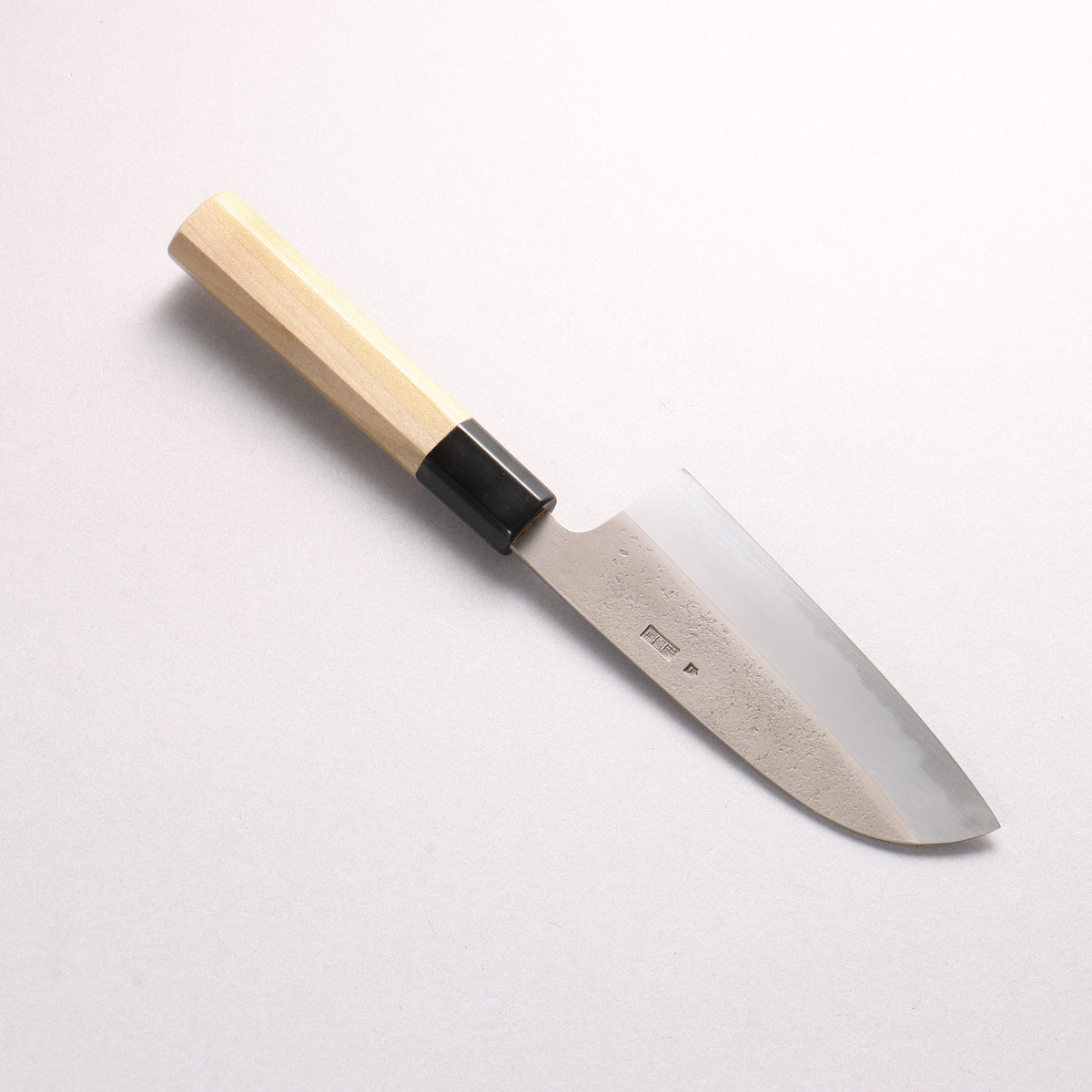 Kikuzuki White Steel No.2 Nashiji Santoku 130mm Magnolia (Ferrule: Water Buffalo Horn) Handle